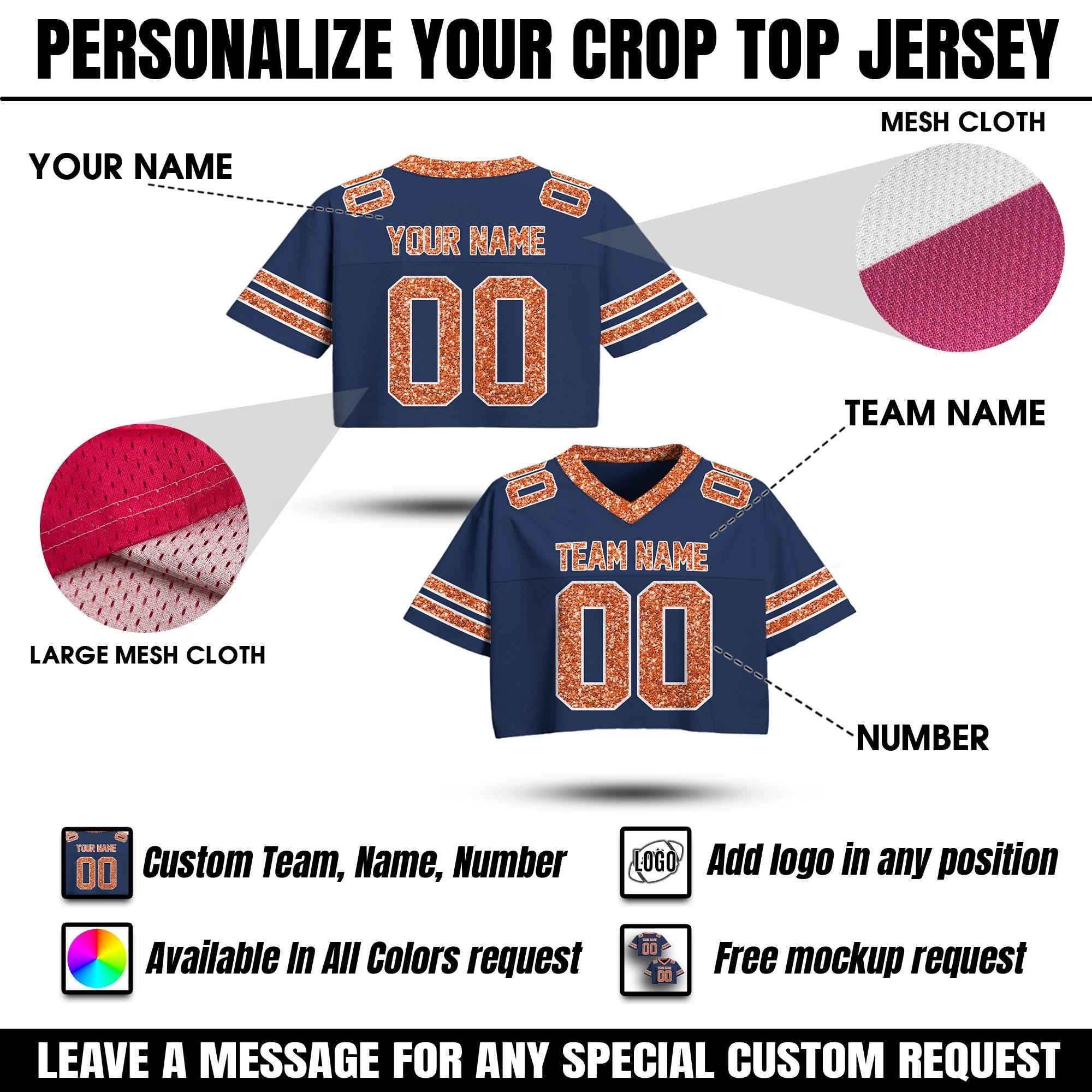 Personalize Sparkly Team shirt crop top for Women & Girls, Custom Cheer Football Jersey, Bling Jersey Glitter Football Tee Team Fan Jersey