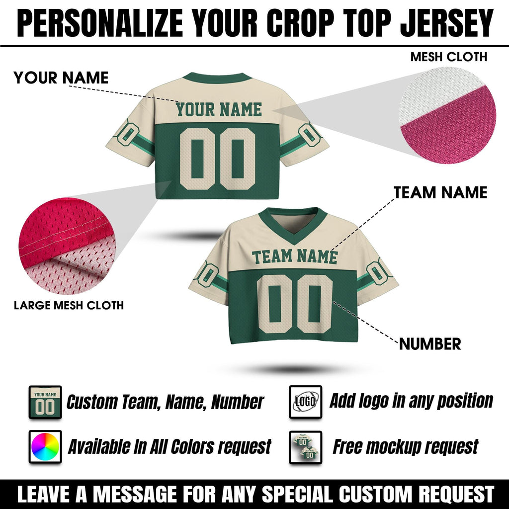 Personalize Crop Football Jersey for Women & Girls, Custom Team Name Number Logo Women, Streetwear Shirts Tour Concert Shirt Cheer Jersey