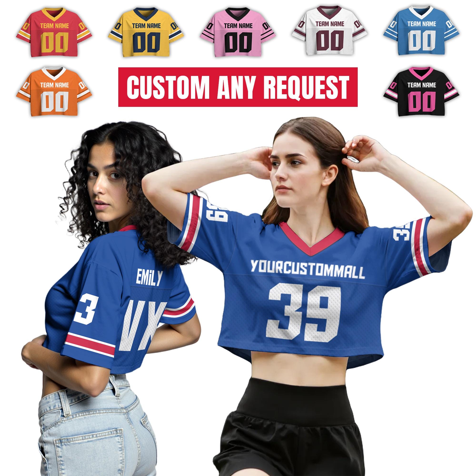 Personalize Crop top Football Jersey for Women Girl, Custom Team Name Number Logo, Concert shirt, Cheer jersey, Streetwear Women Sports