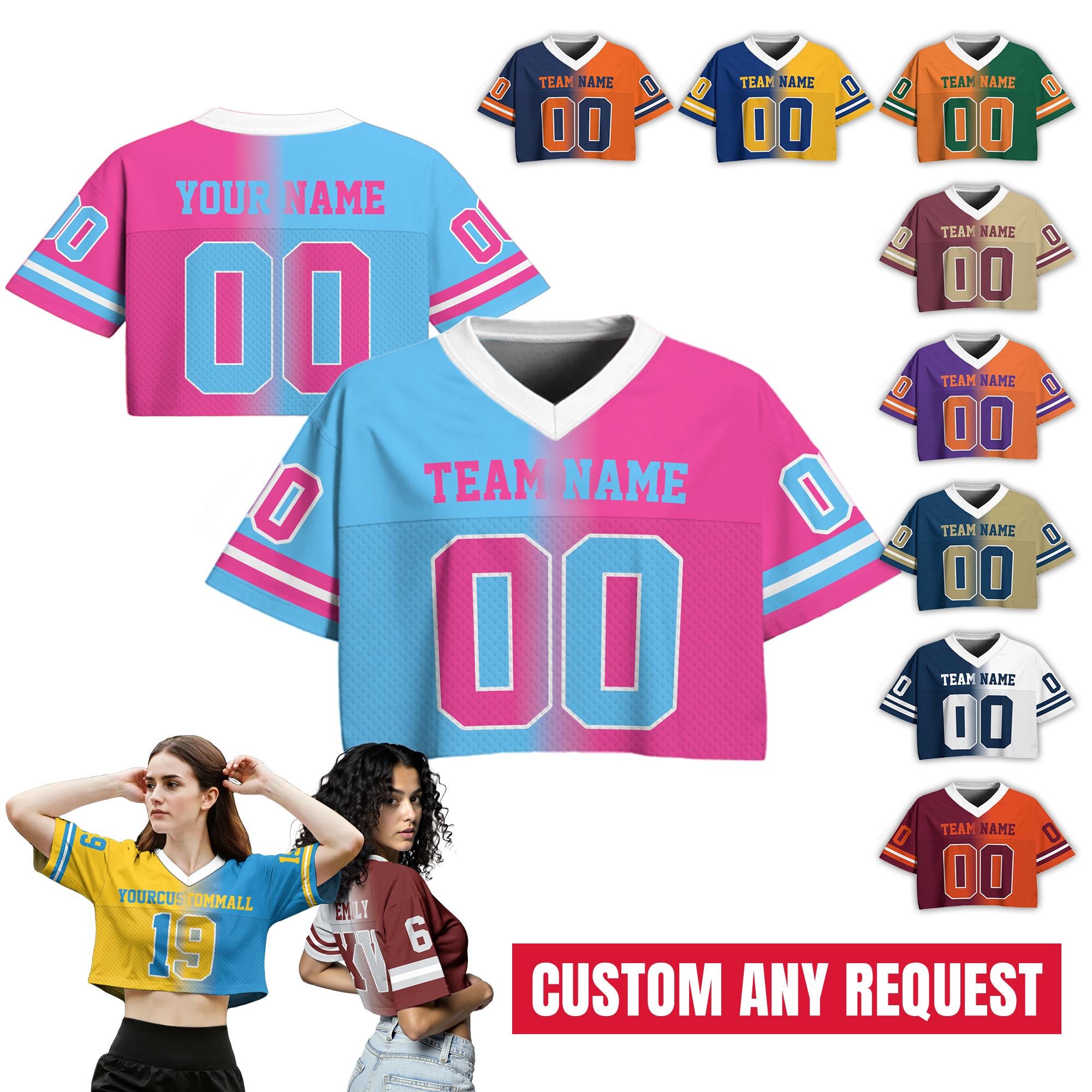 Custom Gradient Football Crop Jersey for Women Girl, Custom Streetwear Shirt Cheer Uniform Women, Add Your Own Design Game day outfit