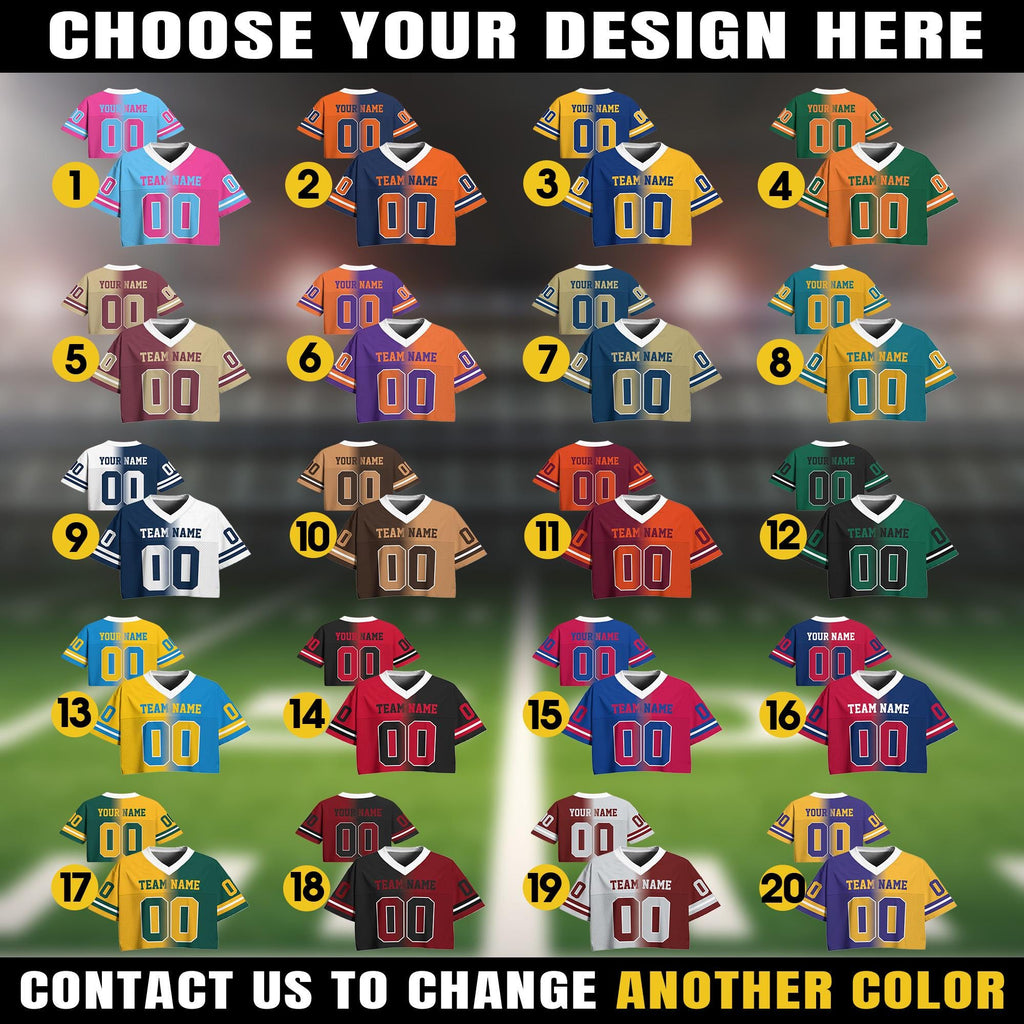 Custom Gradient Football Crop Jersey for Women Girl, Custom Streetwear Shirt Cheer Uniform Women, Add Your Own Design Game day outfit