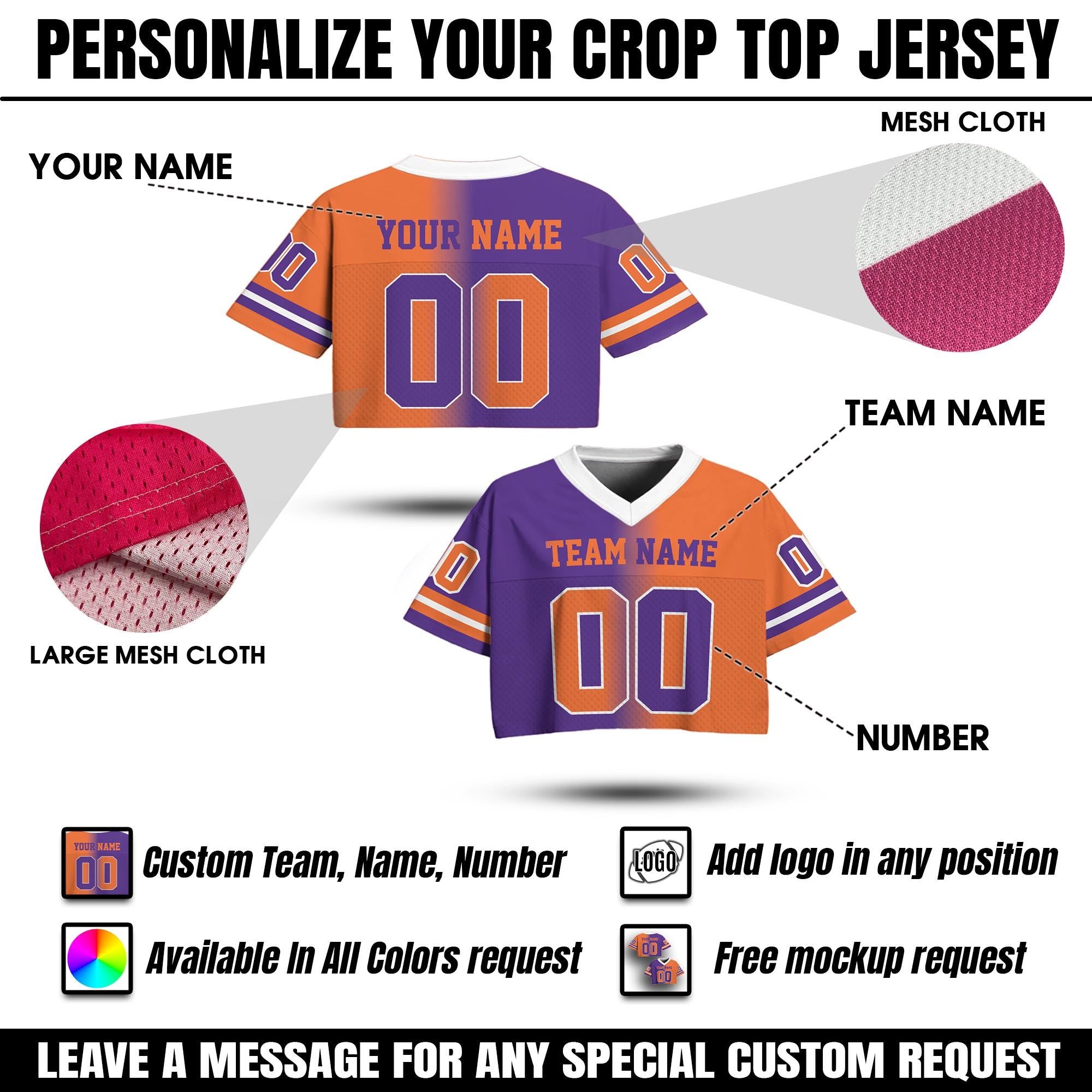 Custom Two Football Team Jersey, Custom Gradient Football Crop Jersey for Women Girl, Sports Girl Outfit Cheer Jersey Crop Gift for her