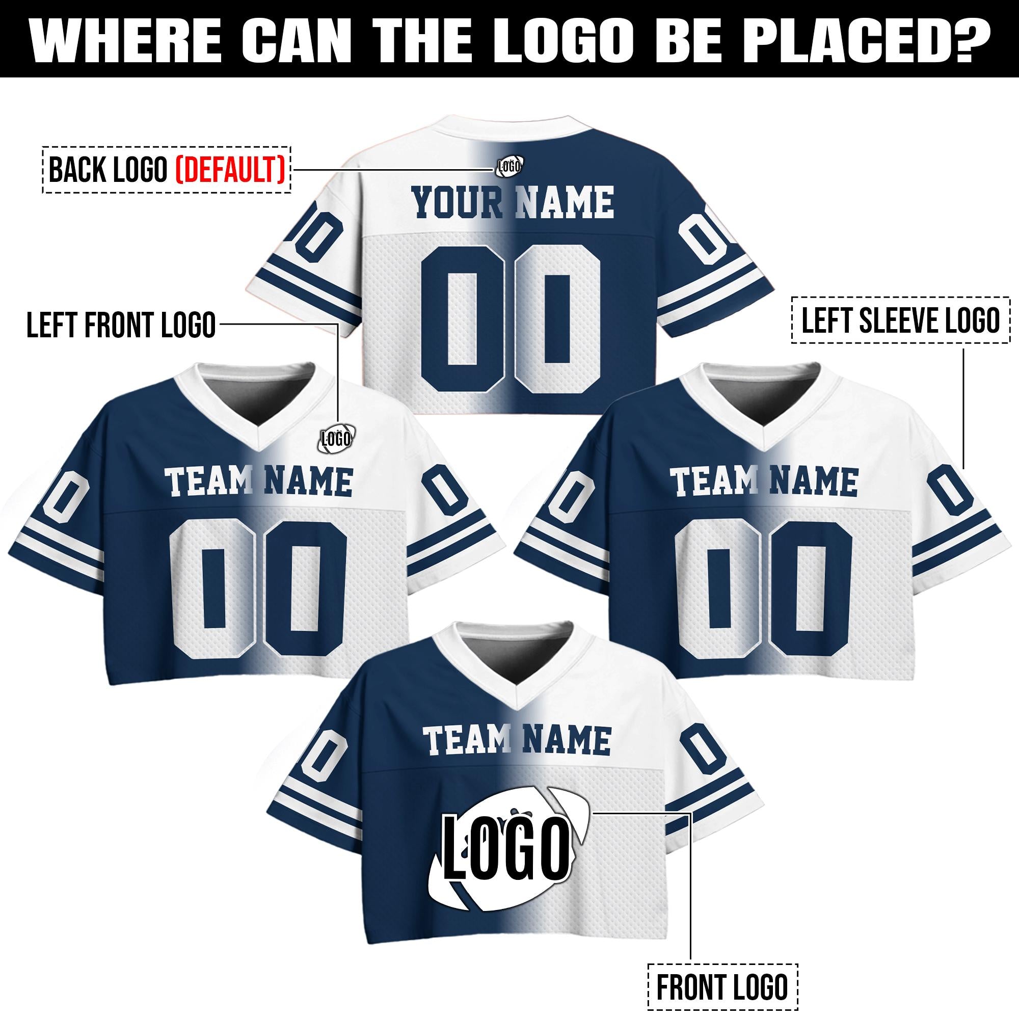 Custom Gradient Ladies Team Fan Shirt, Custom Team Name Number Logo V-Neck Football Crop top Jersey, Cheerleading Gifts Sports Girl Outfit