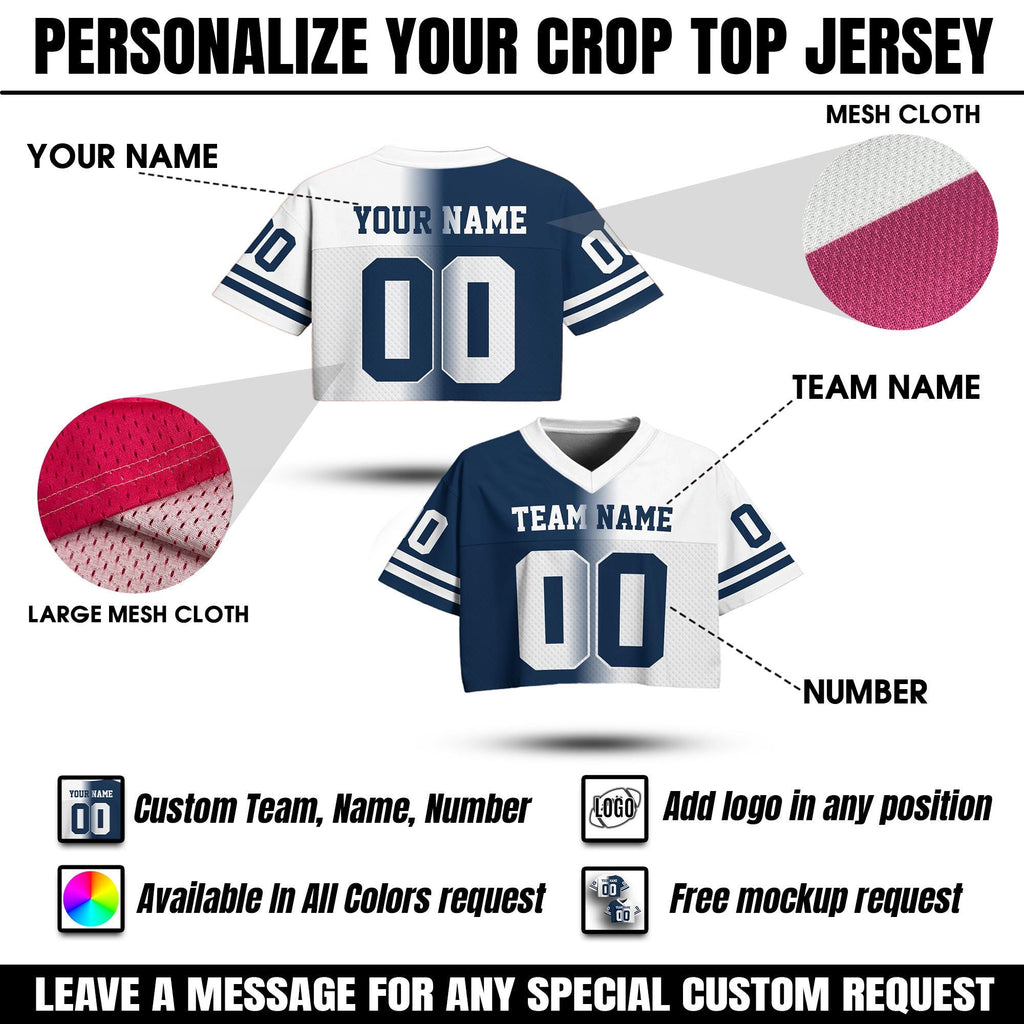 Custom Gradient Ladies Team Fan Shirt, Custom Team Name Number Logo V-Neck Football Crop top Jersey, Cheerleading Gifts Sports Girl Outfit