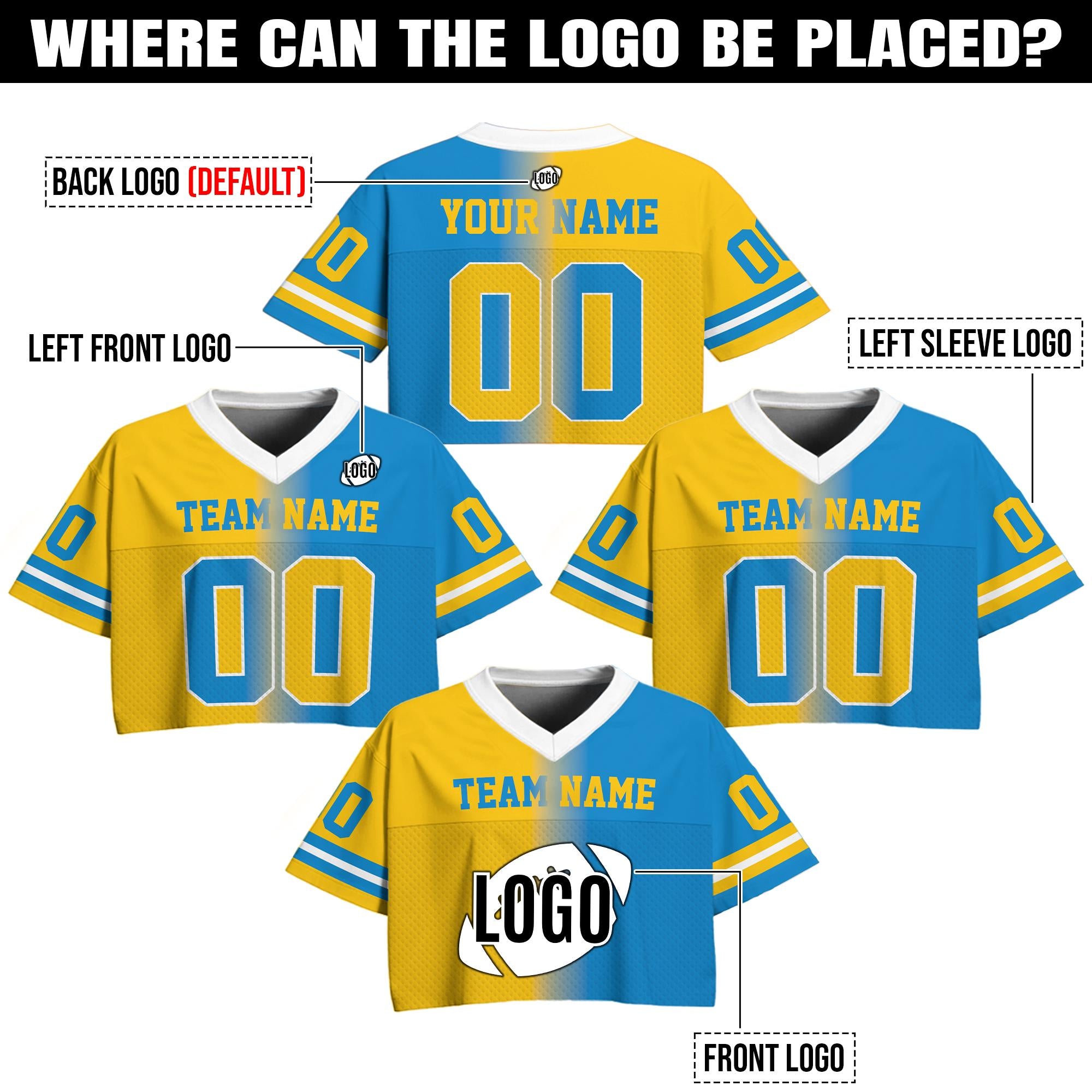 Custom Gradient V-Neck Football Crop top Jersey, Custom Team Name Number Logo Sports Girl Outfit, Cheerleading Gifts Team Fan Shirt