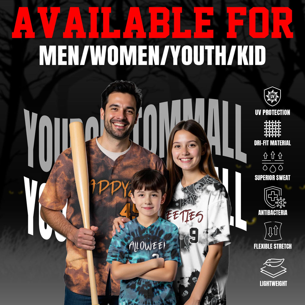 Custom Tie Dye Halloween Baseball jersey Halloween Jersey Outfit for Men Women Youth Kid, Team Jersey Horror Jersey Halloween Costume