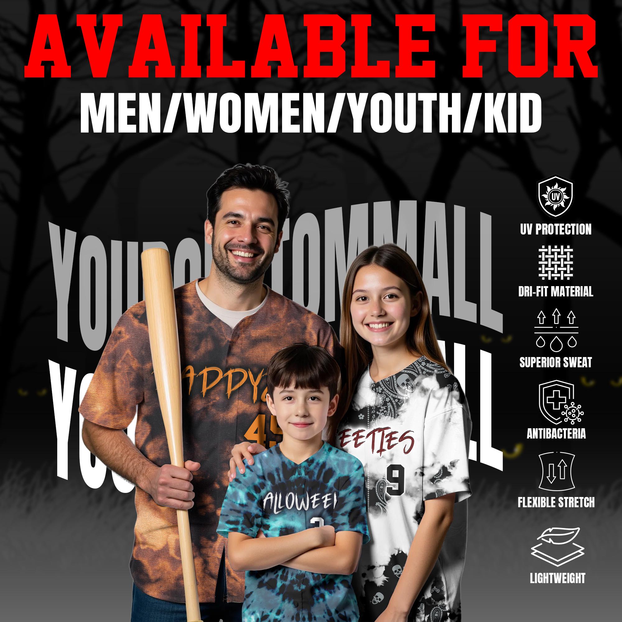 Custom Tie Dye Halloween Baseball jersey Halloween Jersey Outfit for Men Women Youth Kid, Team Jersey Horror Jersey Halloween Costume