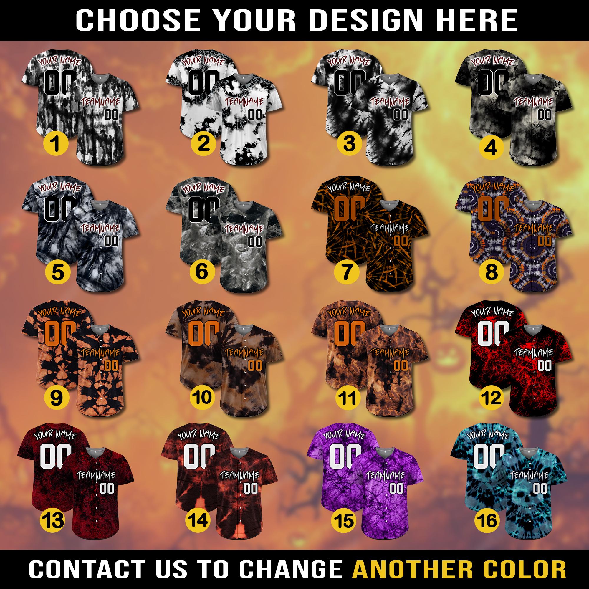Custom Tie Dye Halloween Baseball jersey Halloween Jersey Outfit for Men Women Youth Kid, Team Jersey Horror Jersey Halloween Costume