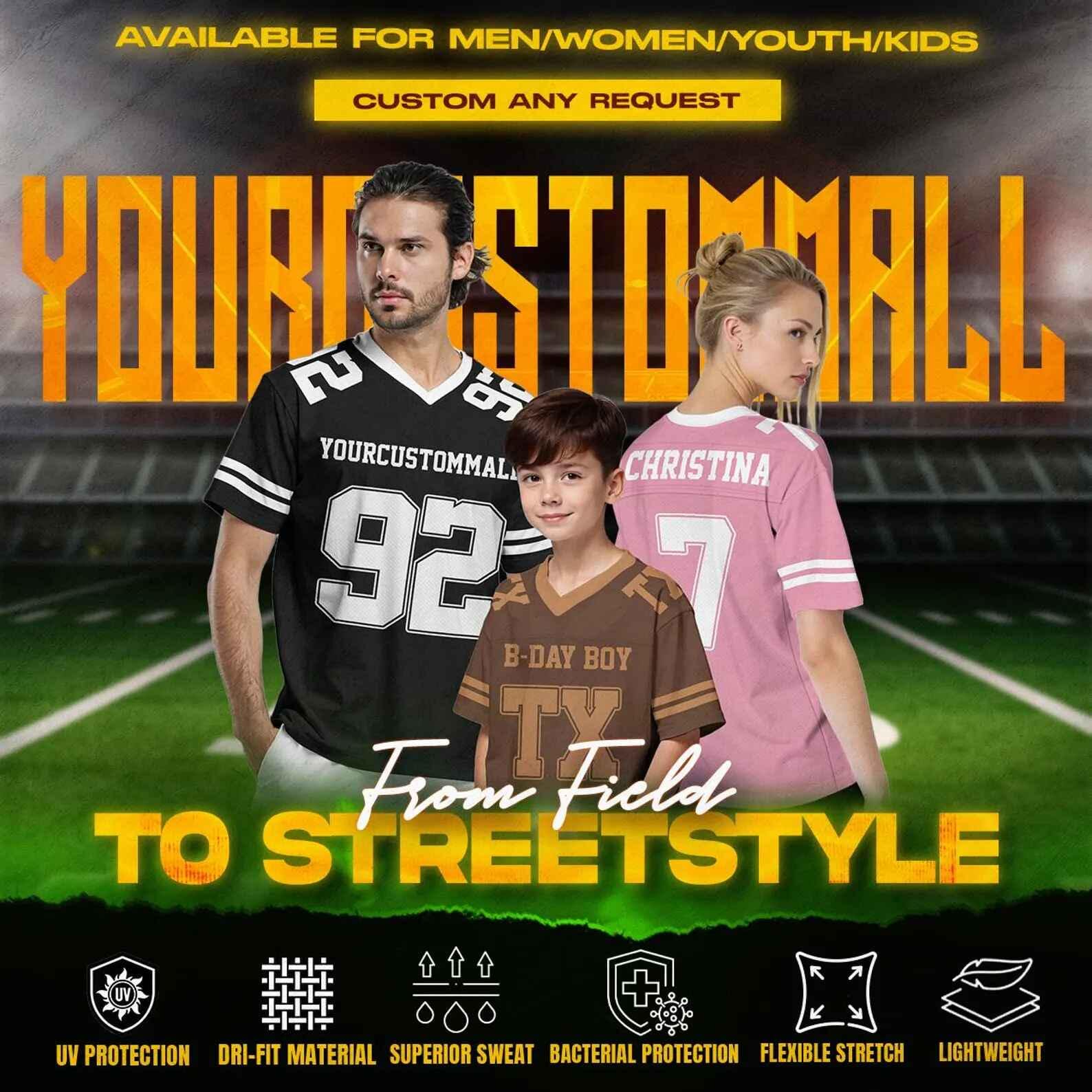 Custom Team Name Number Logo Football Jersey For Men Women Youth Preschool, Custom V-Neck Mesh Football Shirt Gradient Black Yellow Jersey