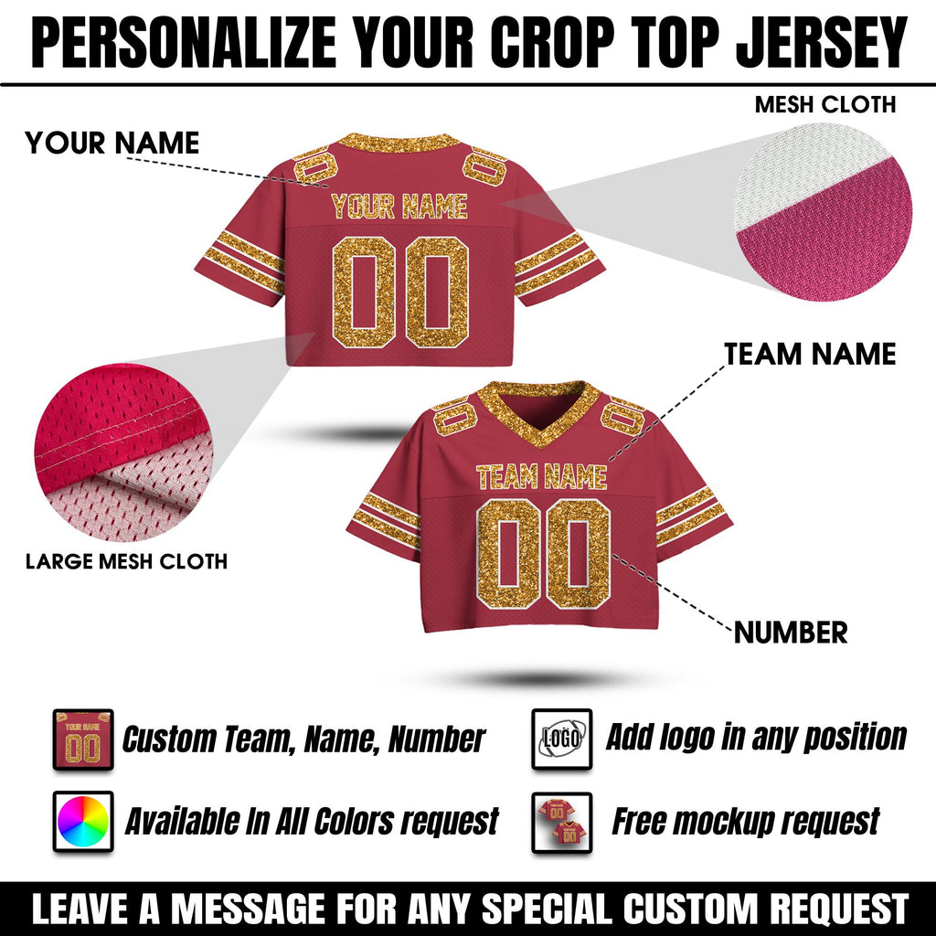 Custom Bling Football jersey, Personalize Glitter Crop Football Jersey, Sports Crop top Gift for her Concert Shirt Dance Team jersey