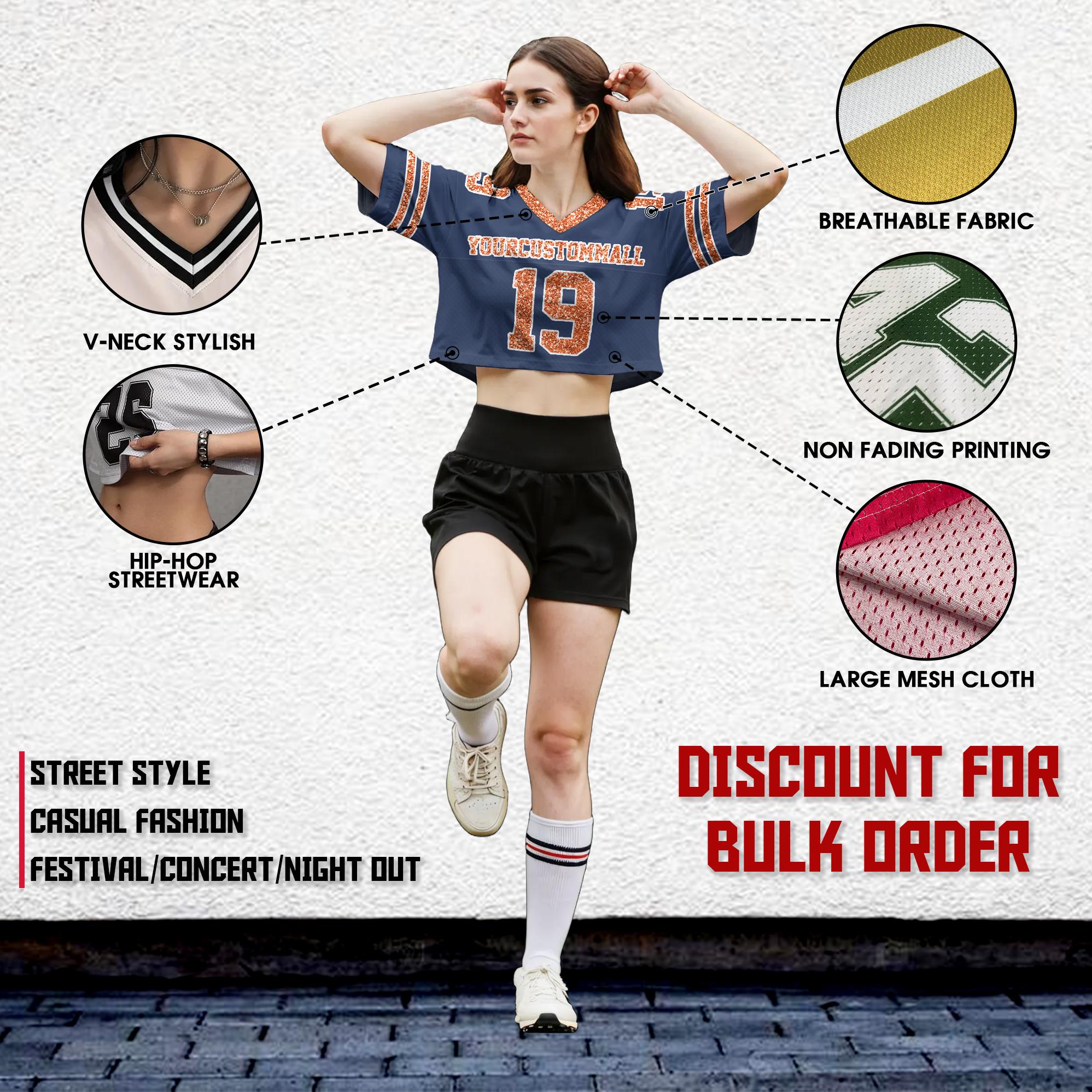 Personalize Glitter Crop Football Jersey for Women & Girls, Custom Bling Football jersey, Cheer Jersey sparkly team shirt Gift for her