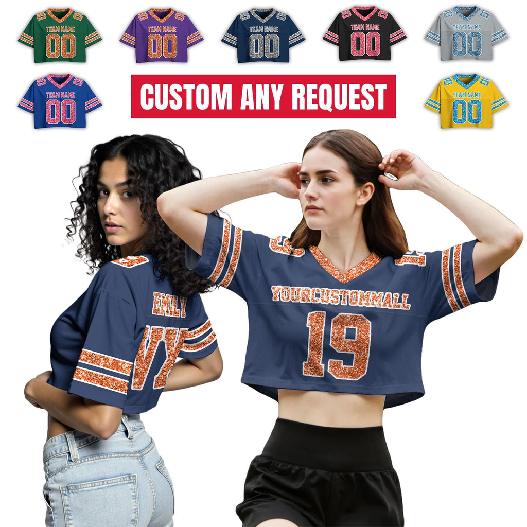 Personalize Sparkly Team shirt crop top for Women & Girls, Custom Cheer Football Jersey, Bling Jersey Glitter Football Tee Team Fan Jersey