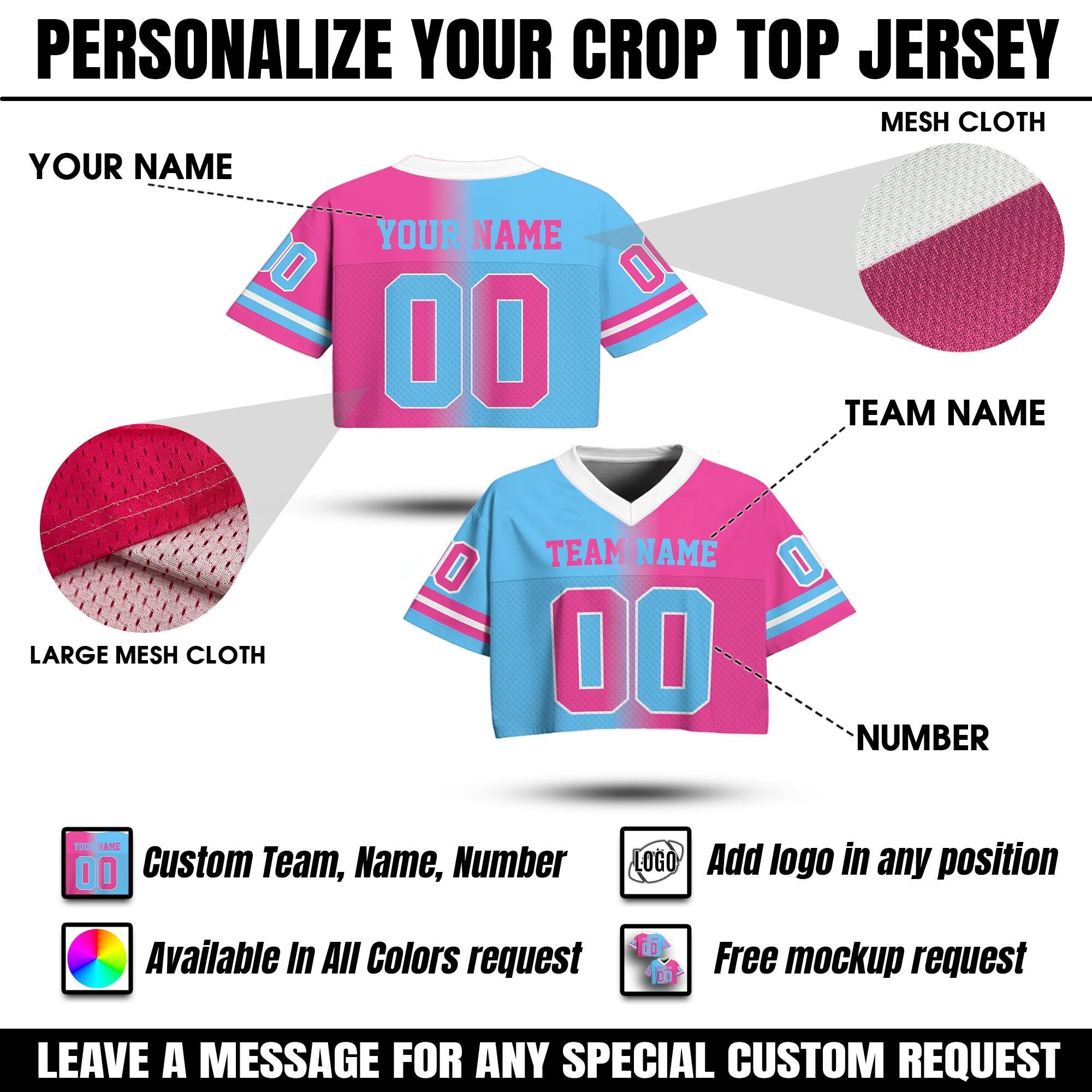 Custom Gradient Football Crop Jersey for Women Girl, Custom Streetwear Shirt Cheer Uniform Women, Add Your Own Design Game day outfit