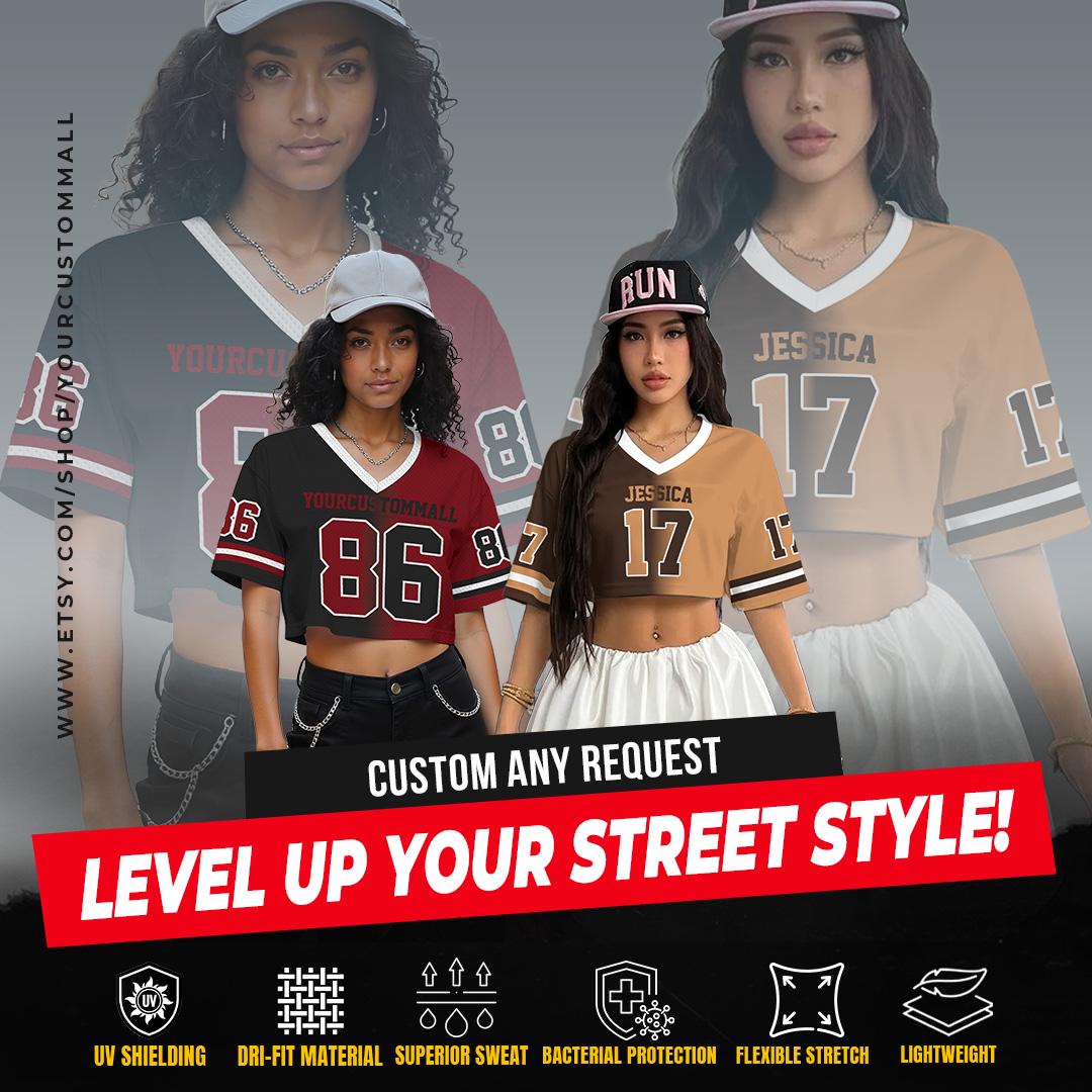 Custom Two Football Team Jersey, Custom Gradient Football Crop Jersey for Women Girl, Sports Girl Outfit Cheer Jersey Crop Gift for her
