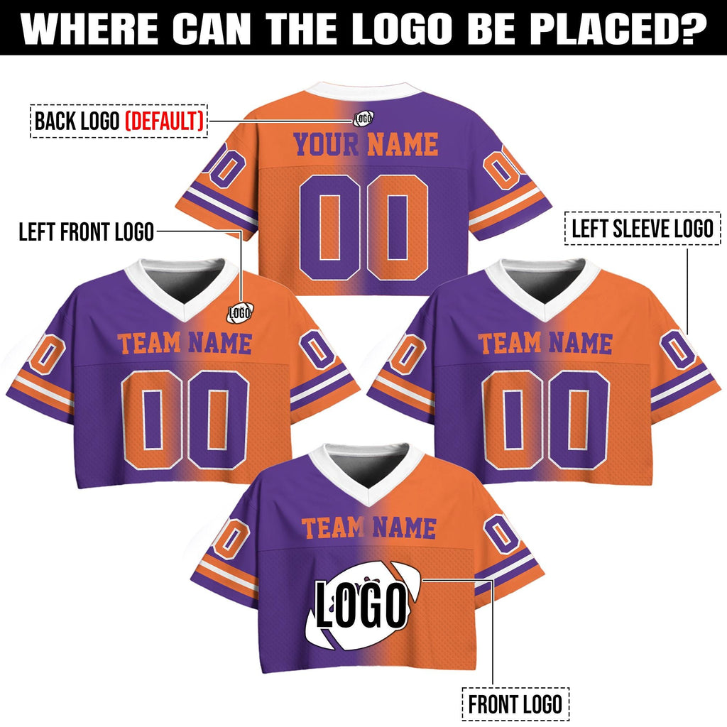 Custom Two Football Team Jersey, Custom Gradient Football Crop Jersey for Women Girl, Sports Girl Outfit Cheer Jersey Crop Gift for her