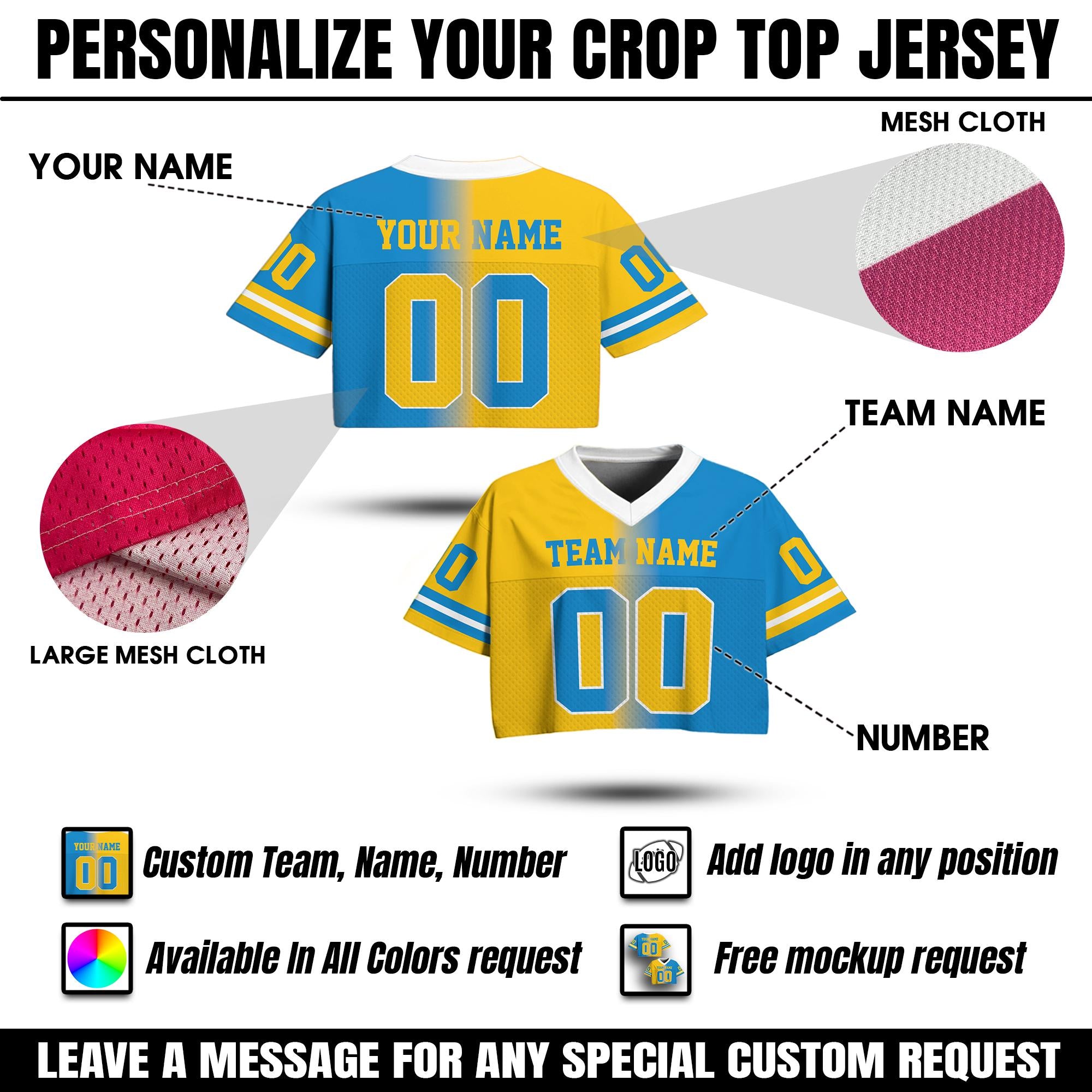 Custom Gradient V-Neck Football Crop top Jersey, Custom Team Name Number Logo Sports Girl Outfit, Cheerleading Gifts Team Fan Shirt
