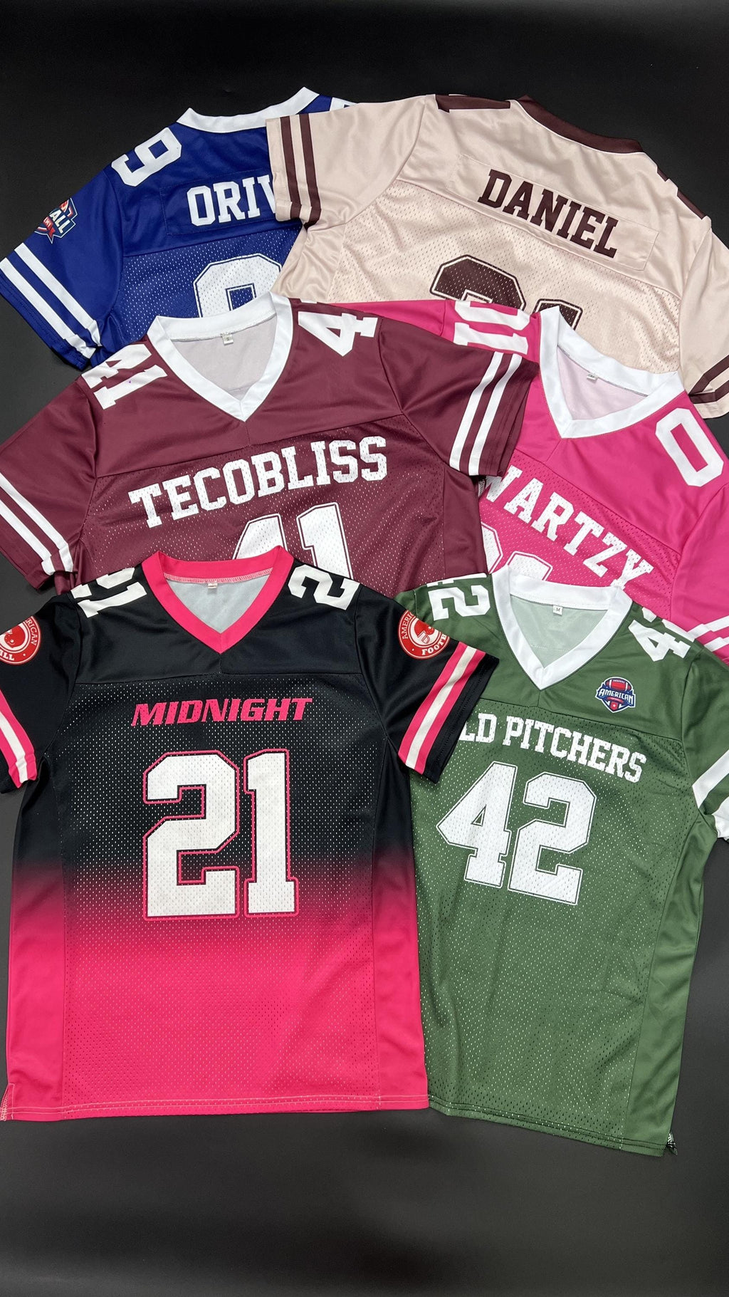 Personalized Team Name & Number Football Jersey For Adult Kid, Custom Team Sport Shirt Jerseys For Fans, Mesh Football V-neck Pink jersey