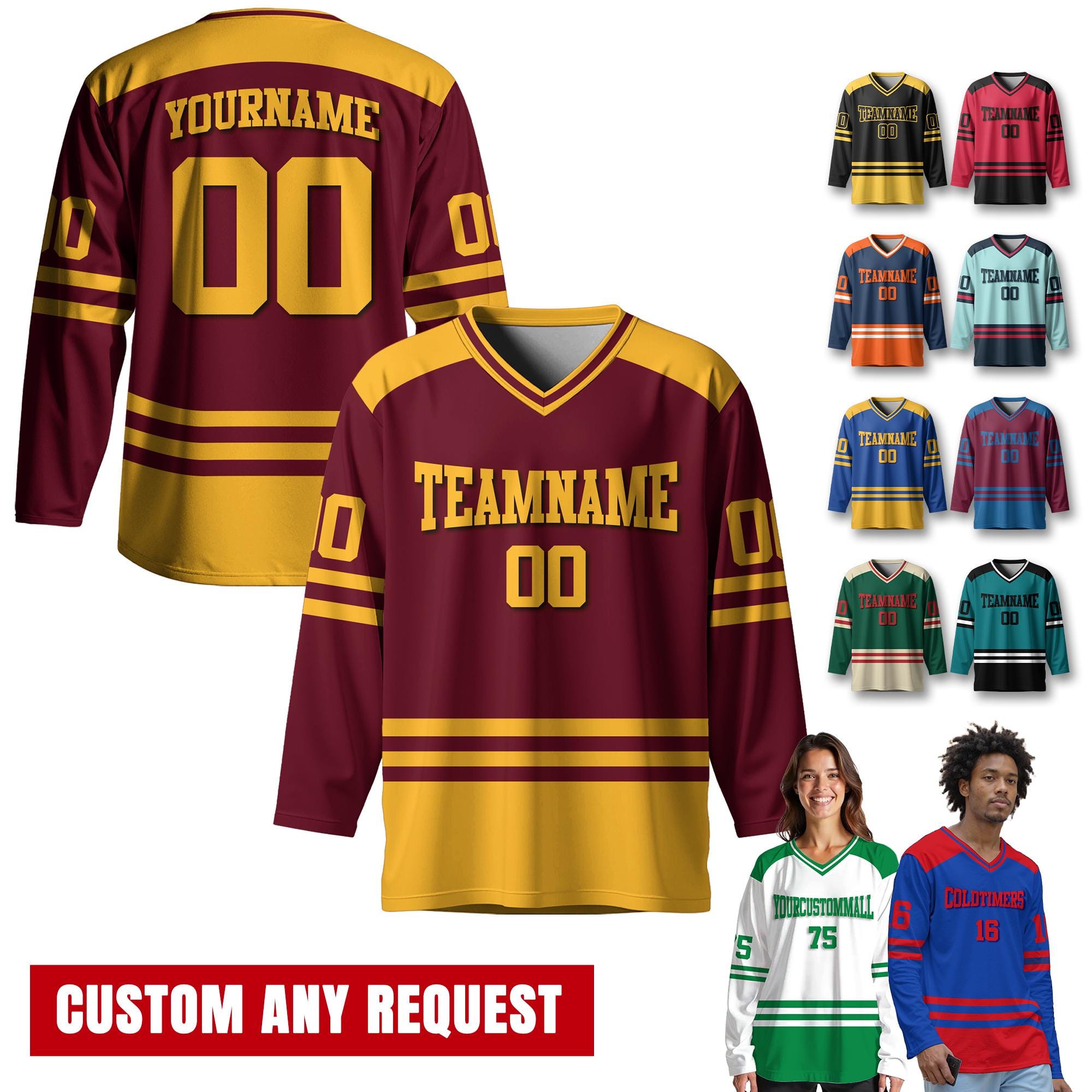 Personalized Team Name Number Logo Jerseys Ice Hockey for Men Women Youth, Custom Sports Uniform for Fans Lover Hockey Shirt Game Day Outfit