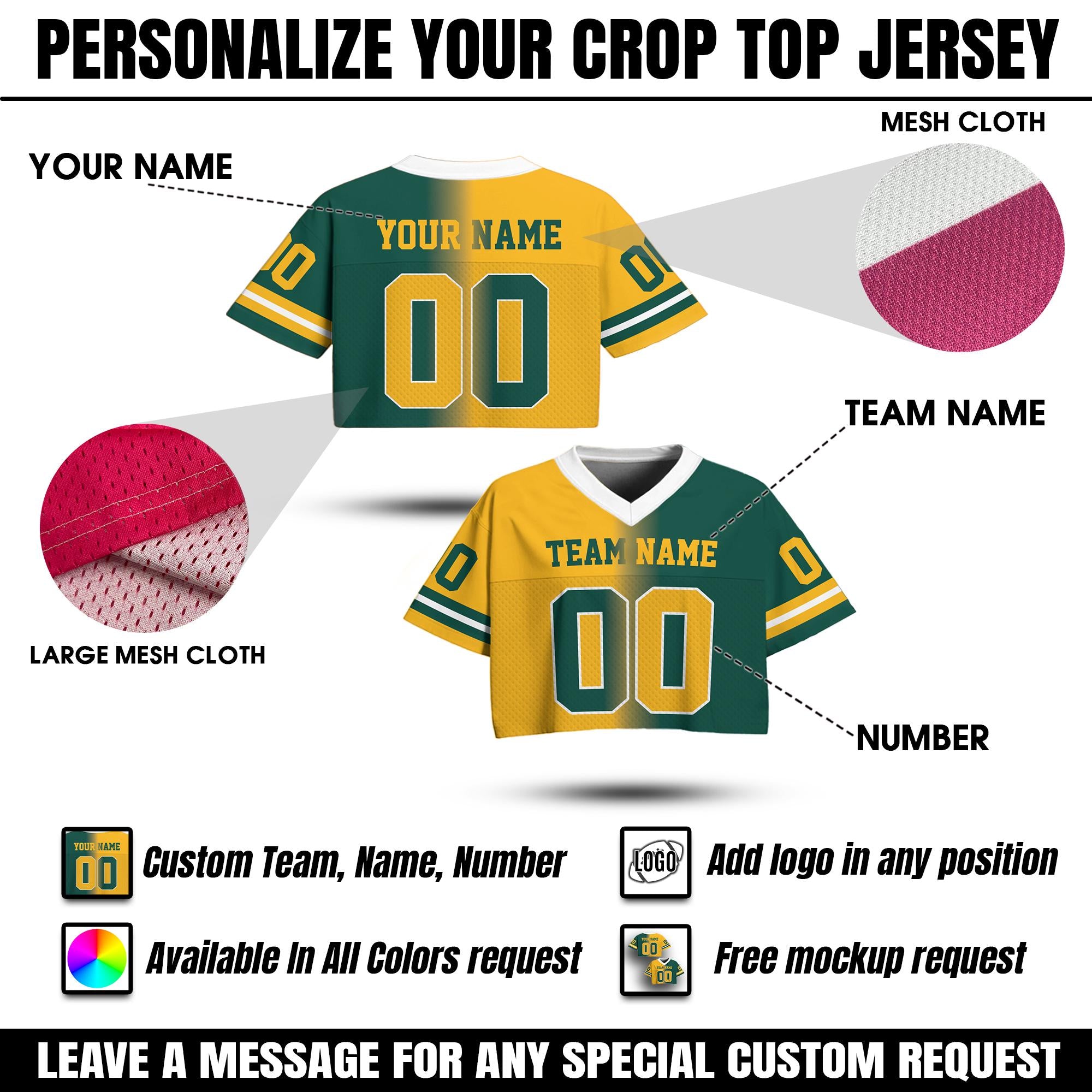 Custom Gradient Streetwear Crop Top Sports Girl Outfit Football Jersey, Custom Team Name Number Cheerleading Gifts, Womens Fashion Shirts
