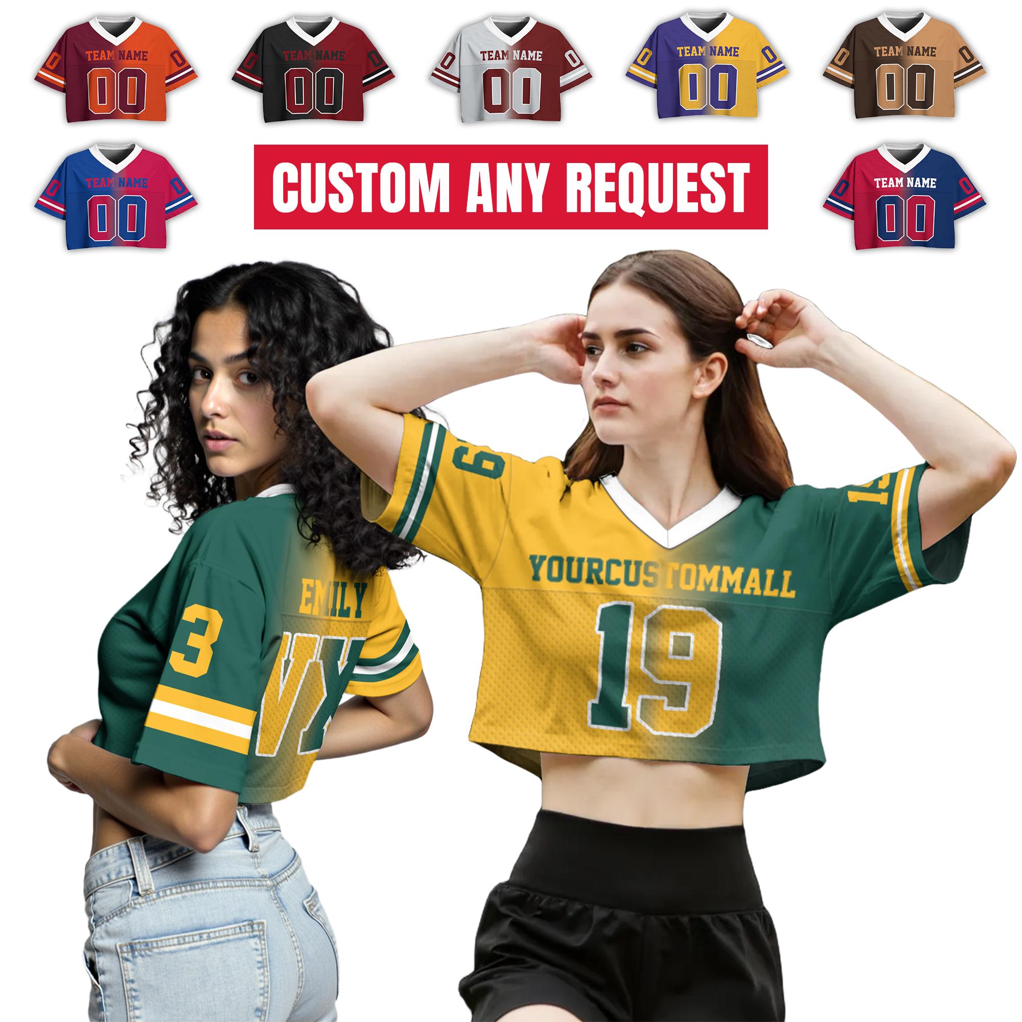 Custom Gradient Streetwear Crop Top Sports Girl Outfit Football Jersey, Custom Team Name Number Cheerleading Gifts, Womens Fashion Shirts