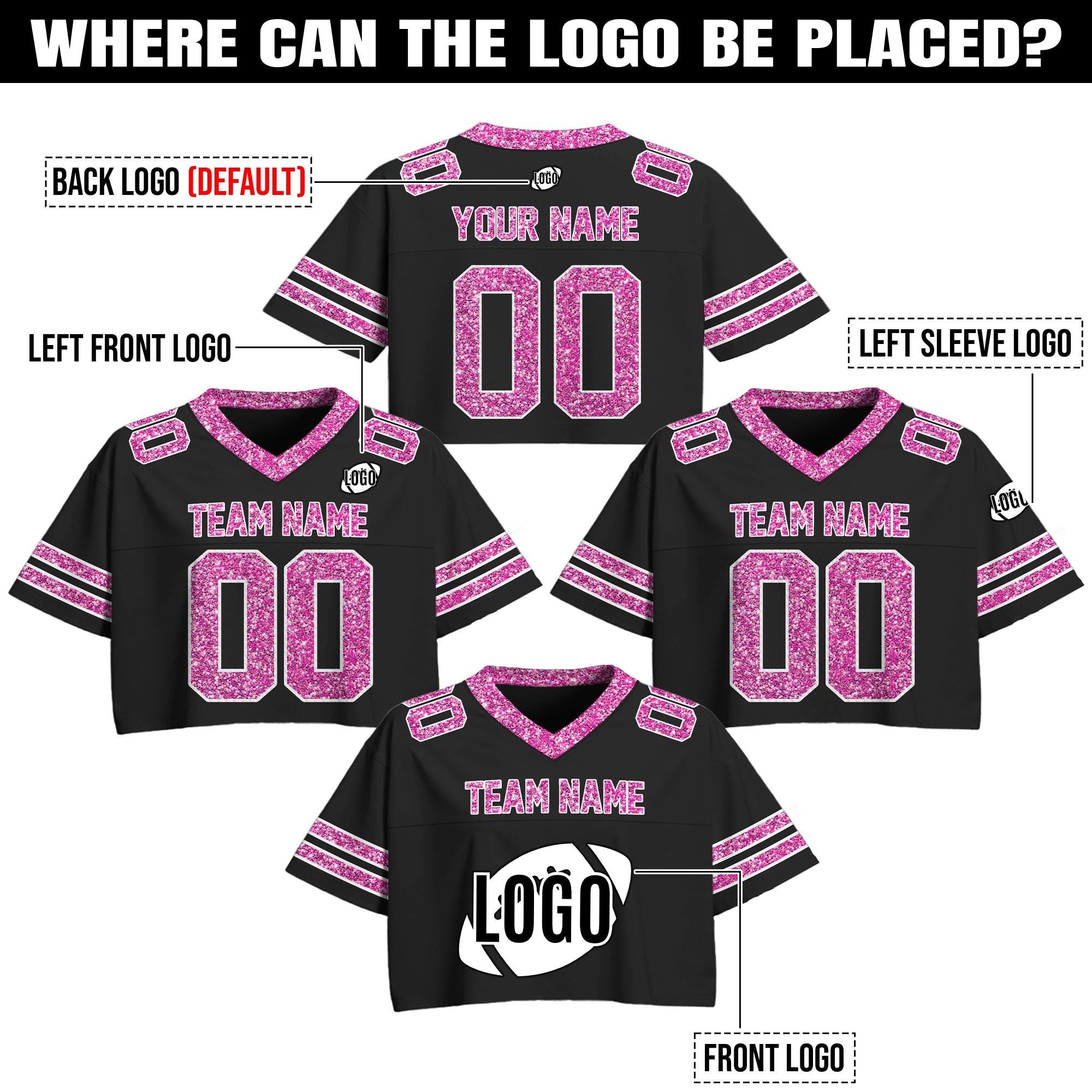 Personalize Black Pink Shirt Crop top for Women & Girls, Custom Cheer Football Jersey, Sparkly shirt Glitter Football Tee Concert Outfit