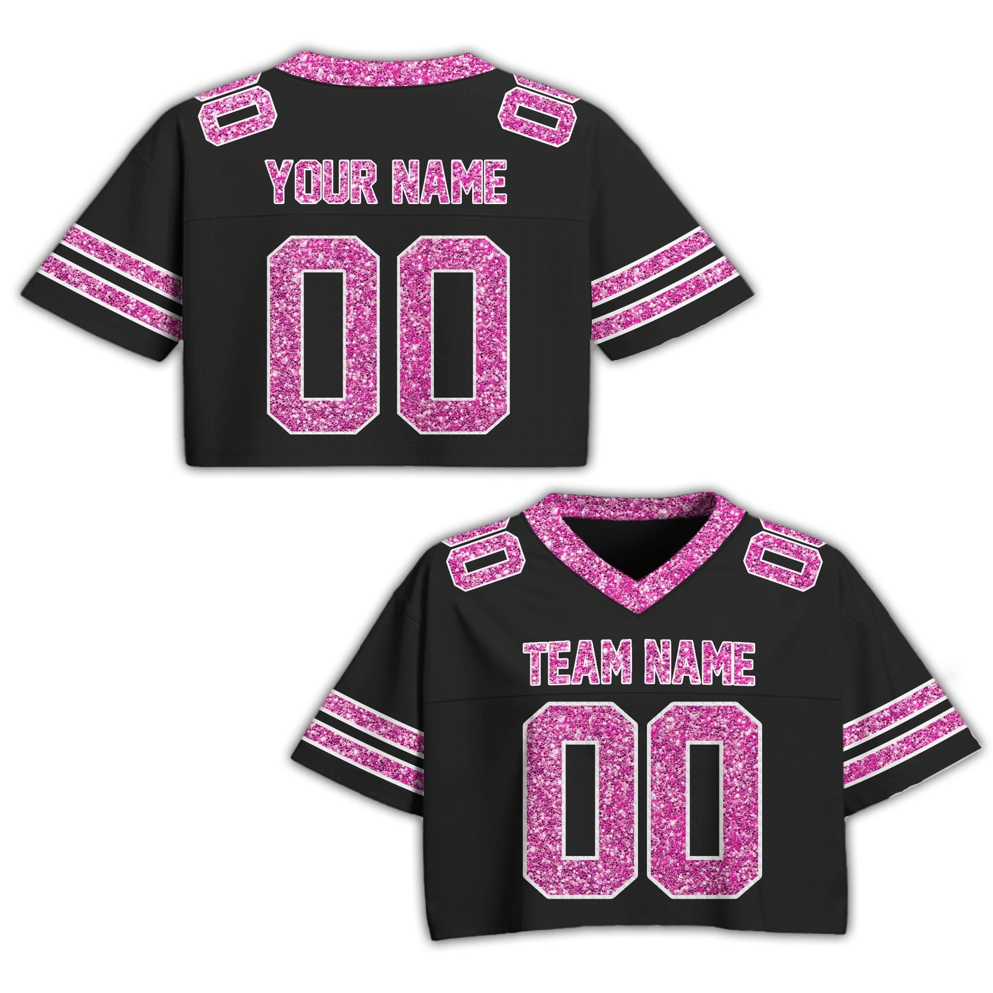 Personalize Black Pink Shirt Crop top for Women & Girls, Custom Cheer Football Jersey, Sparkly shirt Glitter Football Tee Concert Outfit