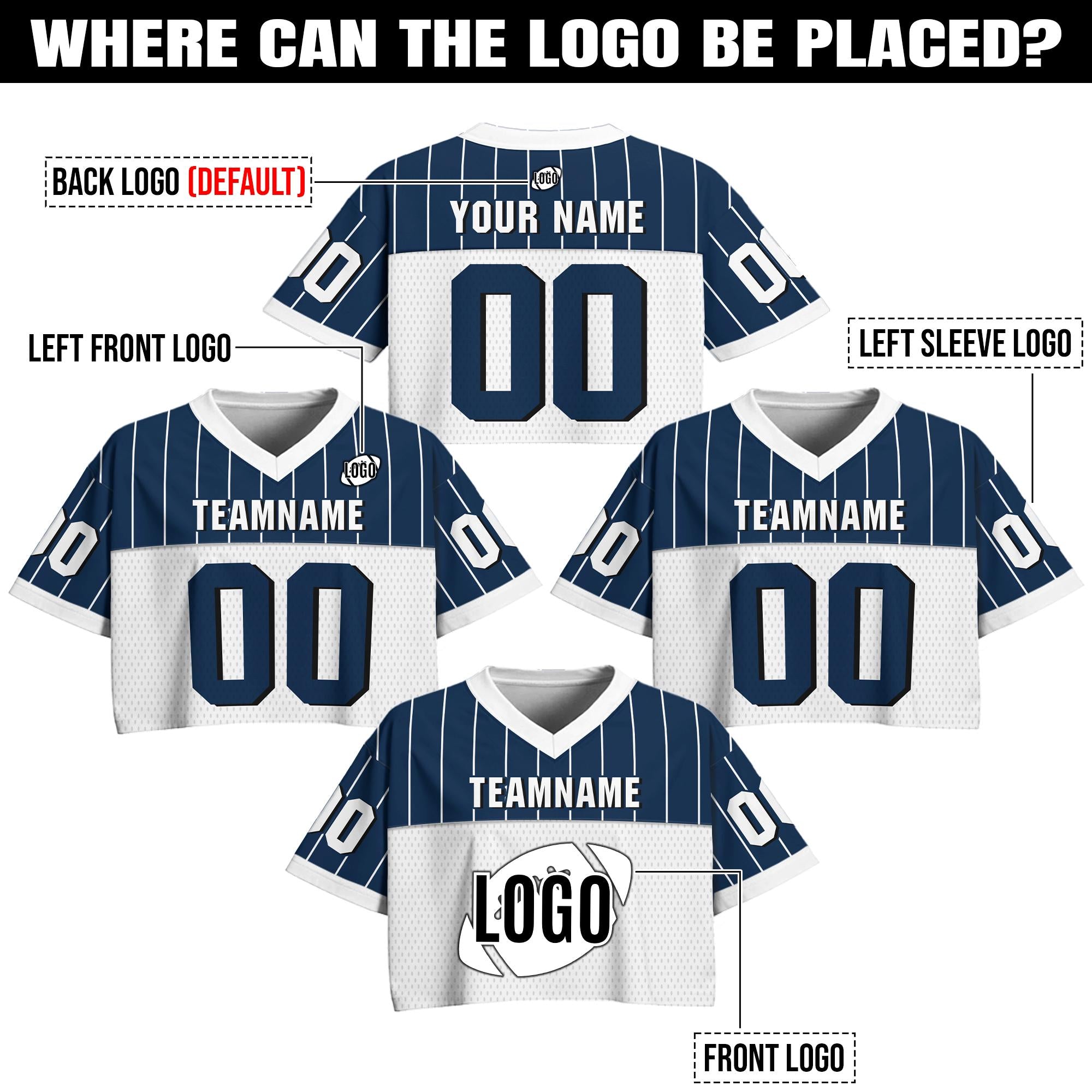 Personalize Pinstripe Cropped Football Jersey for Women Girl, Custom Team Name Number Logo Women Crop Tee Gift for Girlfriend