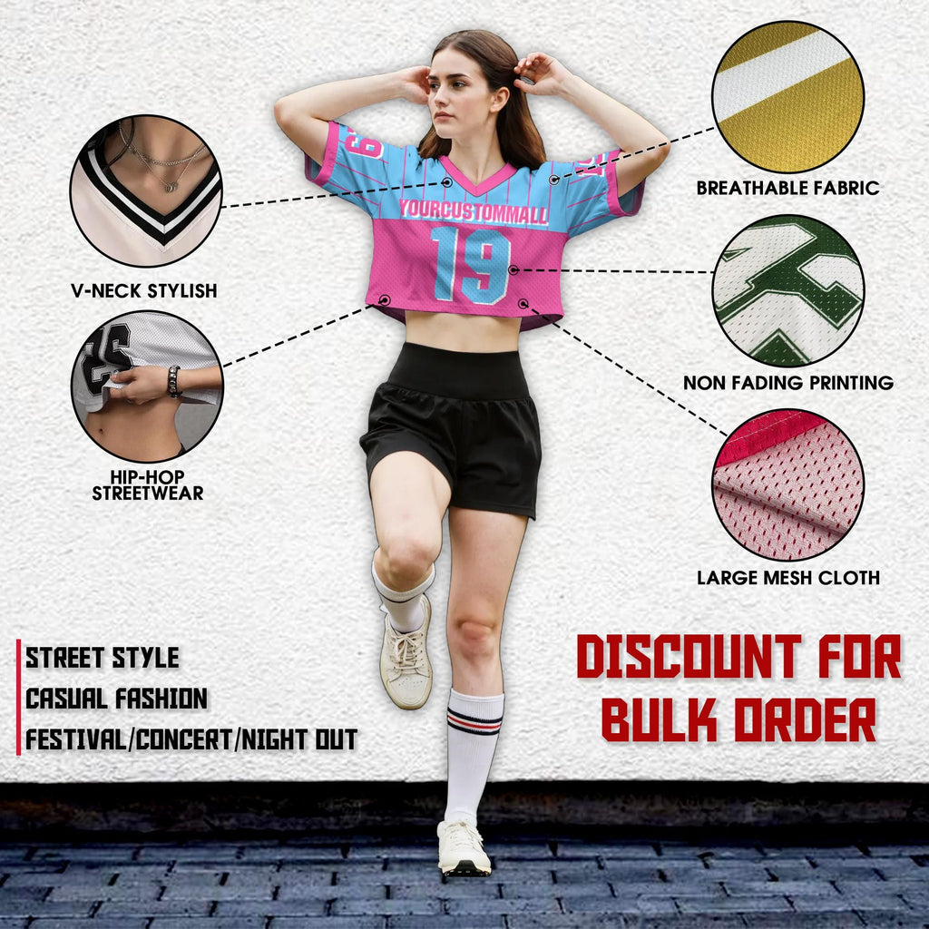 Custom Women's Crop top for Football Lovers, Custom Crop Streetwear Shirt Cheer Jersey, Outfit with Name Number Gift for Girlfriend