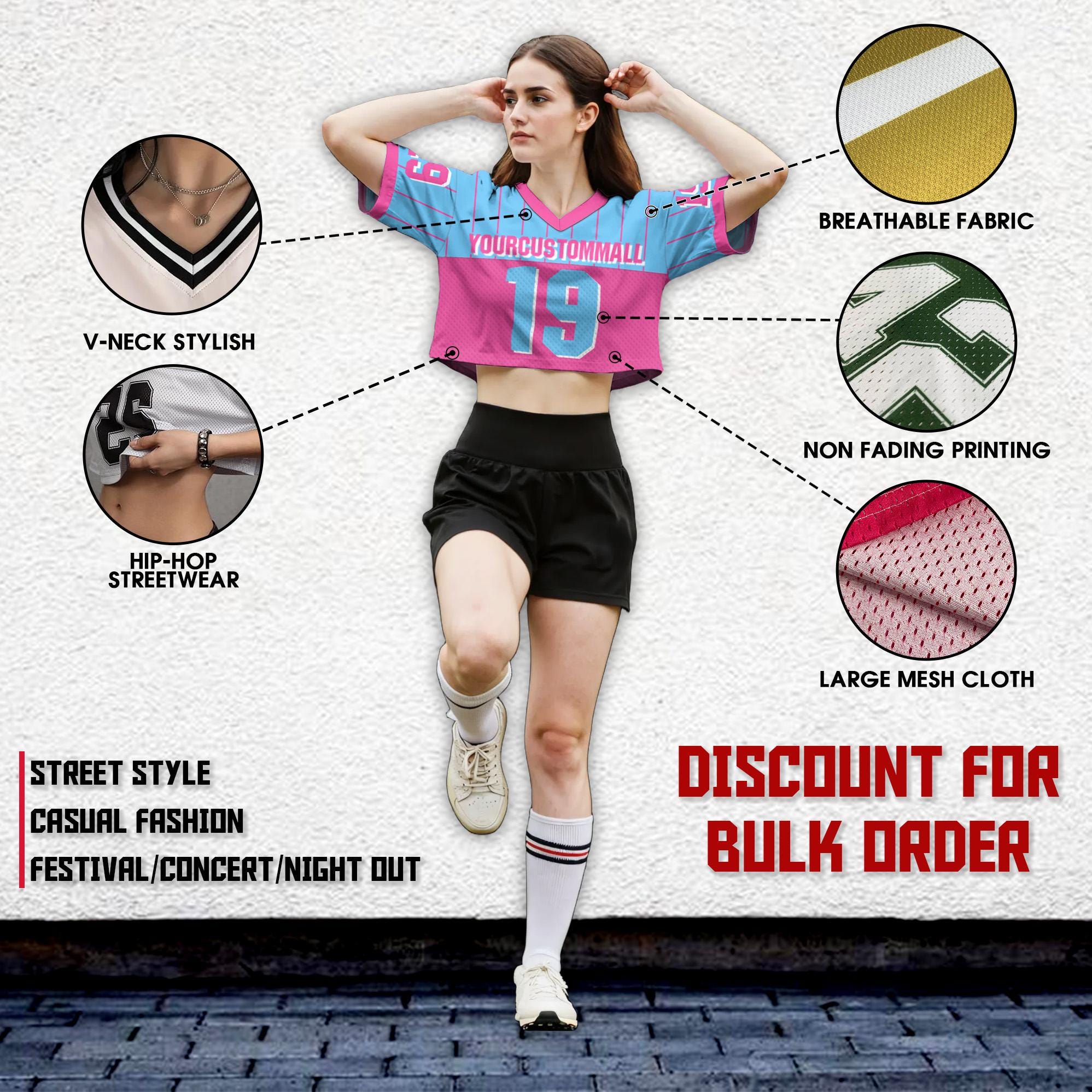 Custom Women's Crop top for Football Lovers, Custom Crop Streetwear Shirt Cheer Jersey, Outfit with Name Number Gift for Girlfriend