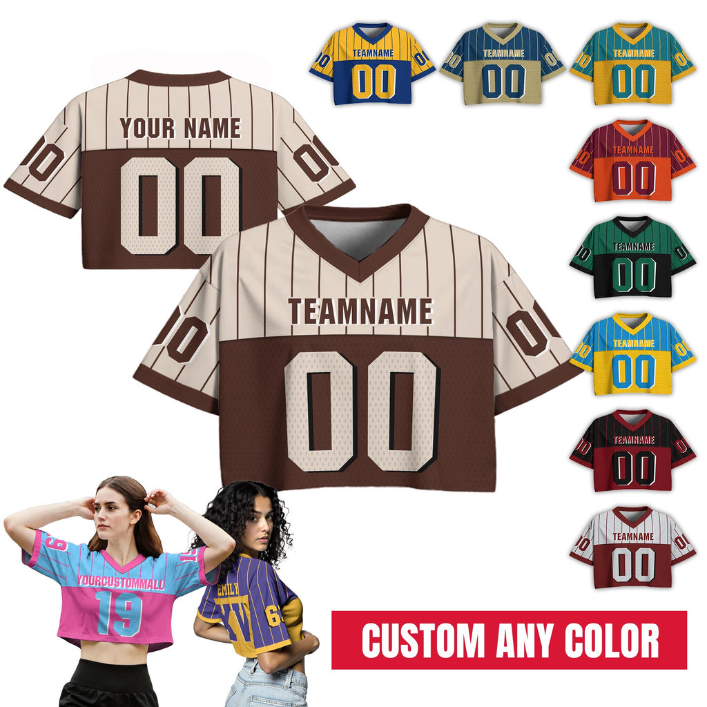 Personalize Women's Pinstripe Cropped Football Jersey, Custom Team Name Short Sleeve Sports Tee, Concert Outfit Ideas Gift for Girlfriend
