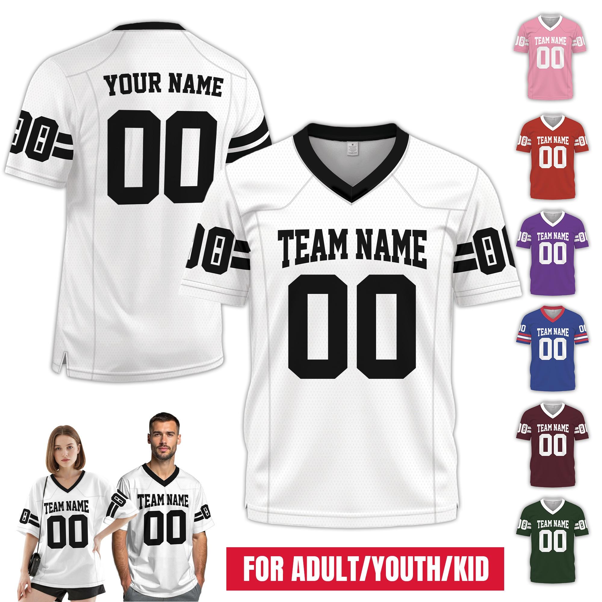 Custom Football Team Shirts with Player Names for Adult Kid, Personalized Football Fan Tee V-neck Family Matching Jersey Gifts for him