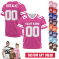 Personalized Team Name & Number Football Jersey For Adult Kid, Custom Team Sport Shirt Jerseys For Fans, Mesh Football V-neck Pink jersey