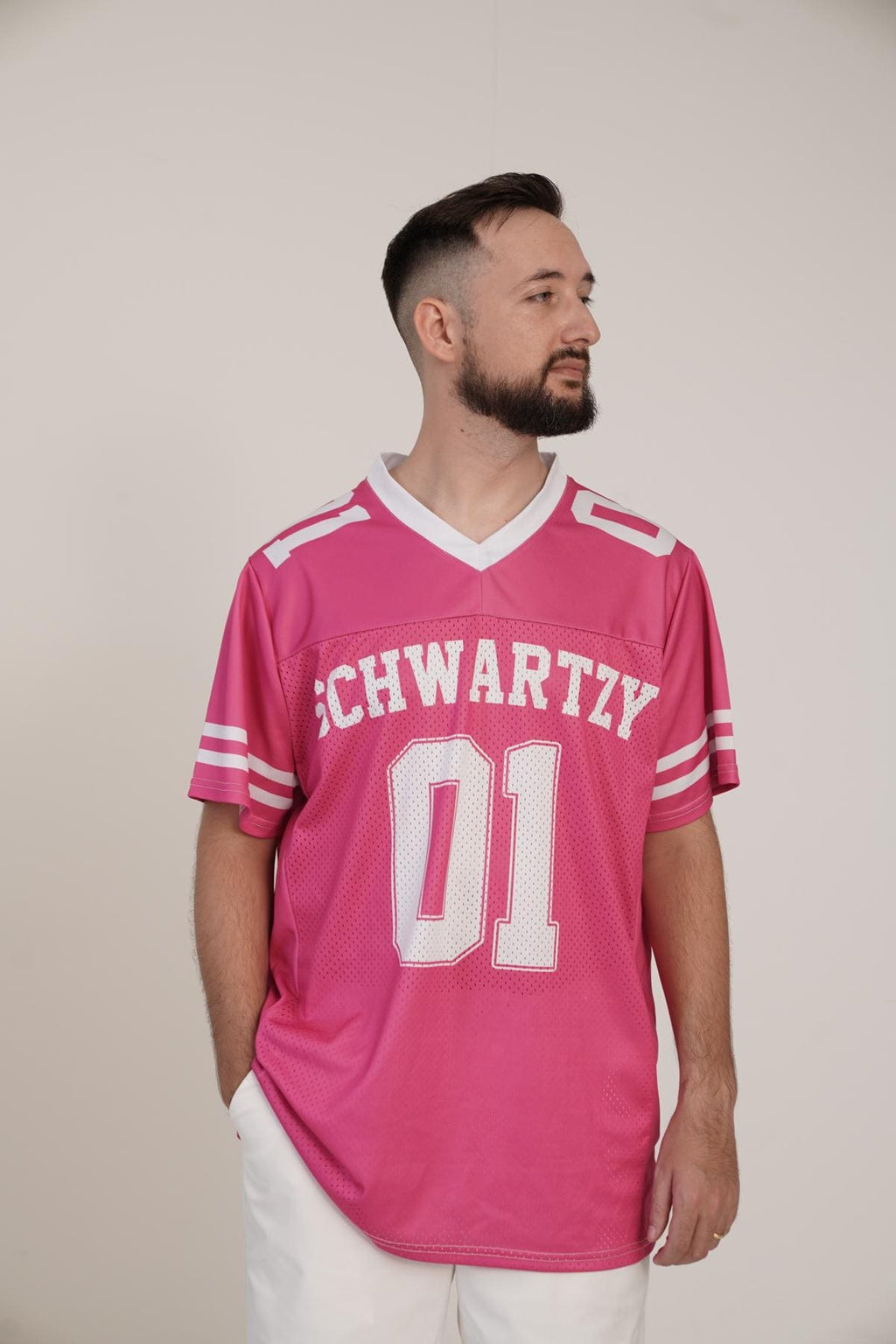 Personalized Team Name & Number Football Jersey For Adult Kid, Custom Team Sport Shirt Jerseys For Fans, Mesh Football V-neck Pink jersey