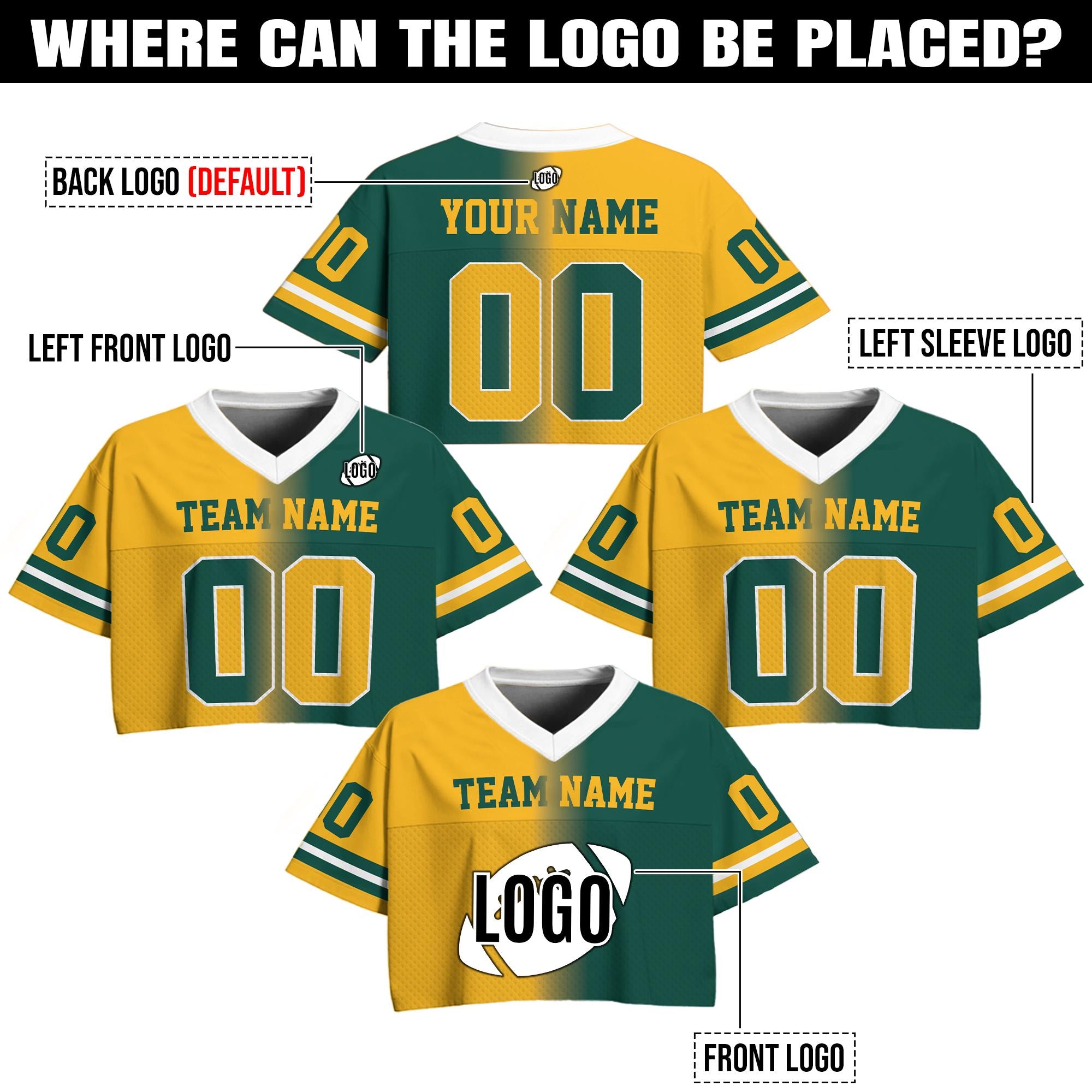 Custom Gradient Streetwear Crop Top Sports Girl Outfit Football Jersey, Custom Team Name Number Cheerleading Gifts, Womens Fashion Shirts