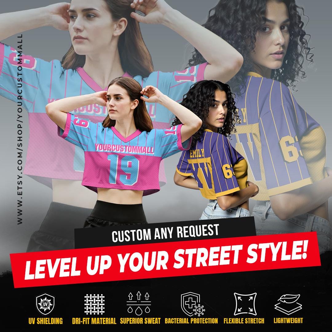 Custom Women's Crop top for Football Lovers, Custom Crop Streetwear Shirt Cheer Jersey, Outfit with Name Number Gift for Girlfriend