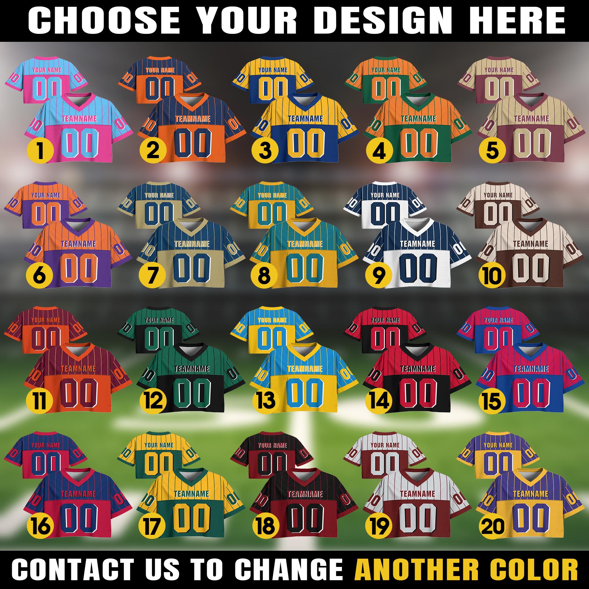 Personalize Pinstripe Cropped Football Jersey for Women Girl, Custom Team Name Number Logo Women Crop Tee Gift for Girlfriend