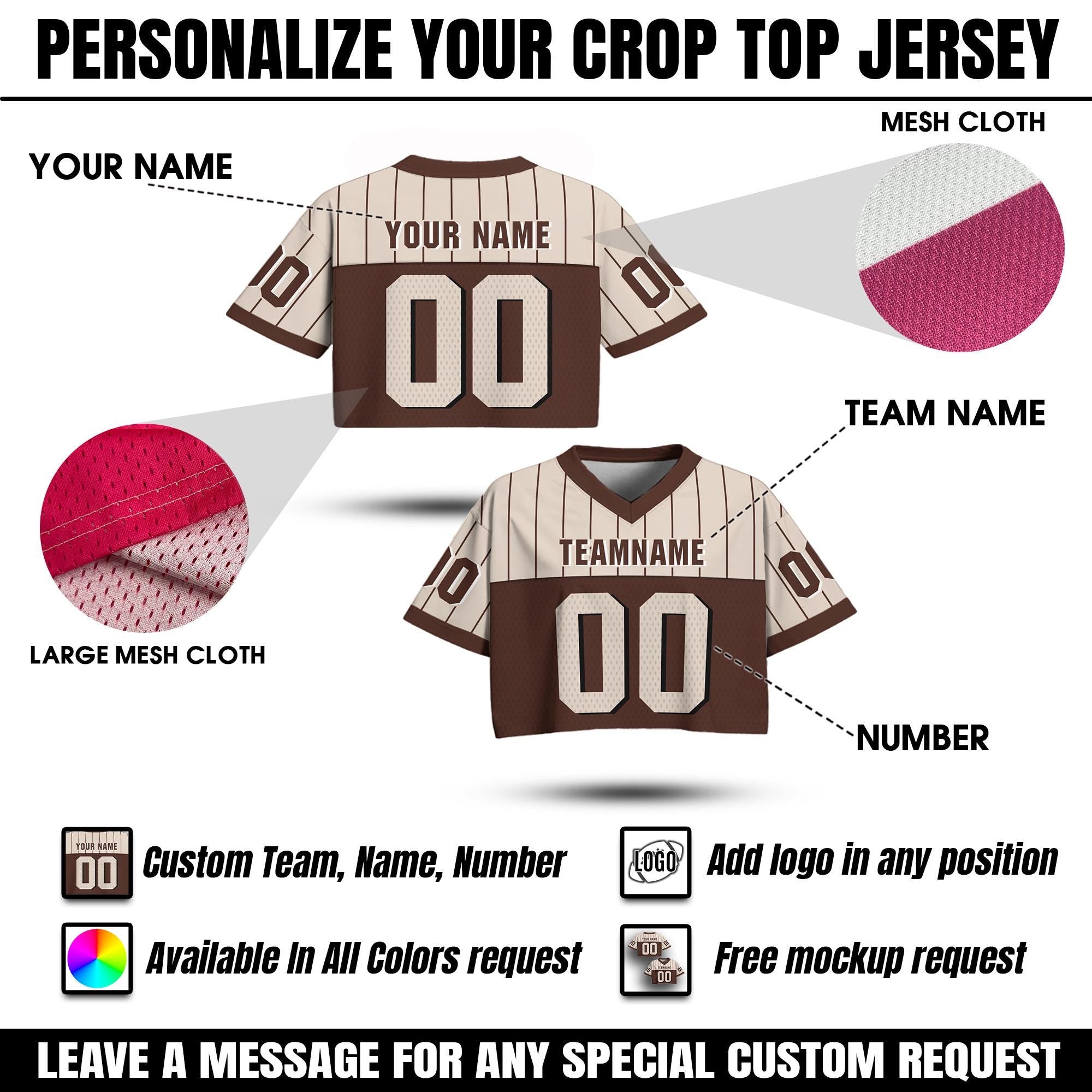 Personalize Women's Pinstripe Cropped Football Jersey, Custom Team Name Short Sleeve Sports Tee, Concert Outfit Ideas Gift for Girlfriend