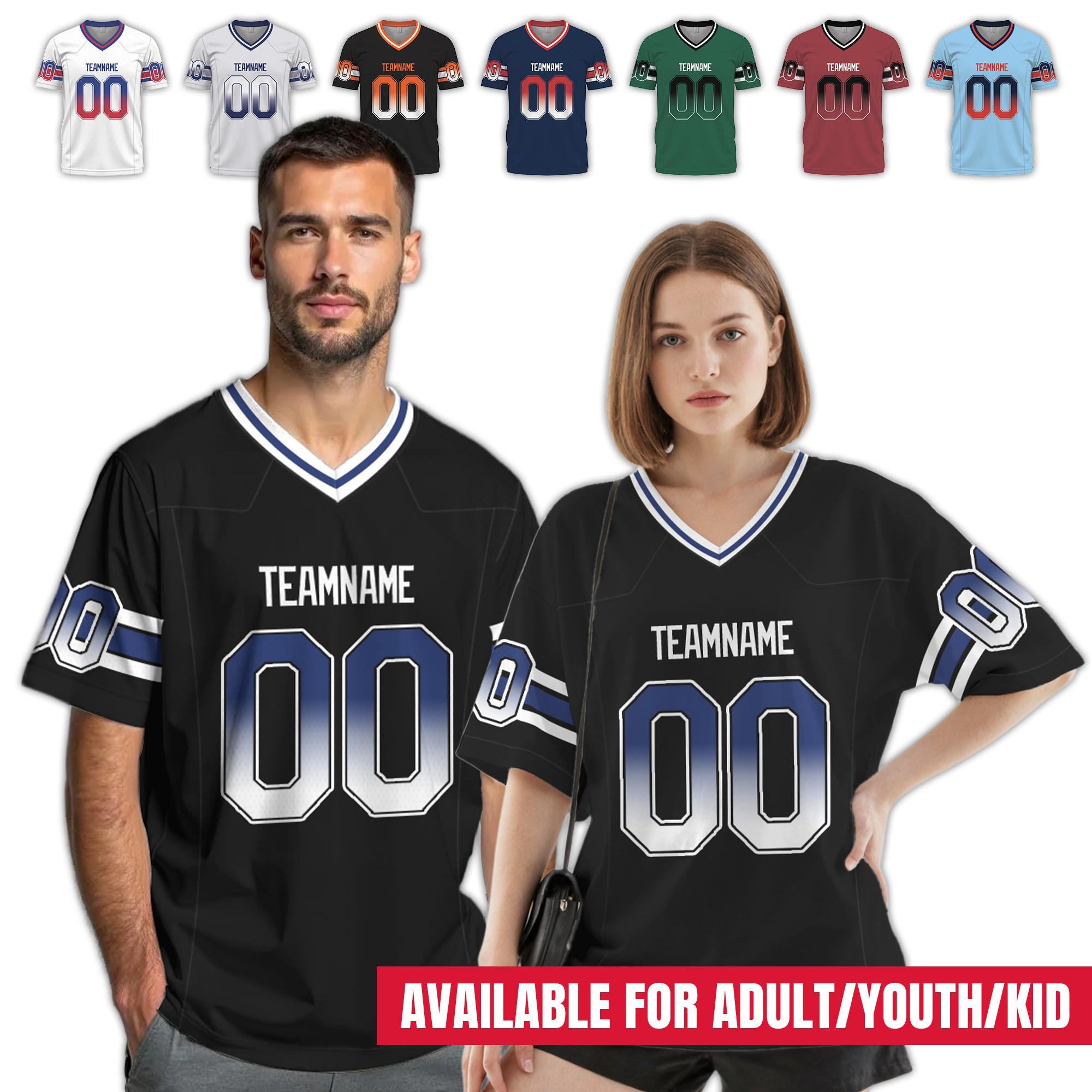 Personalized Gradient Football Jersey for Adult Kids, Customized Team Shirt with Player Name Number, Game Day Outfit Family Matching Jersey
