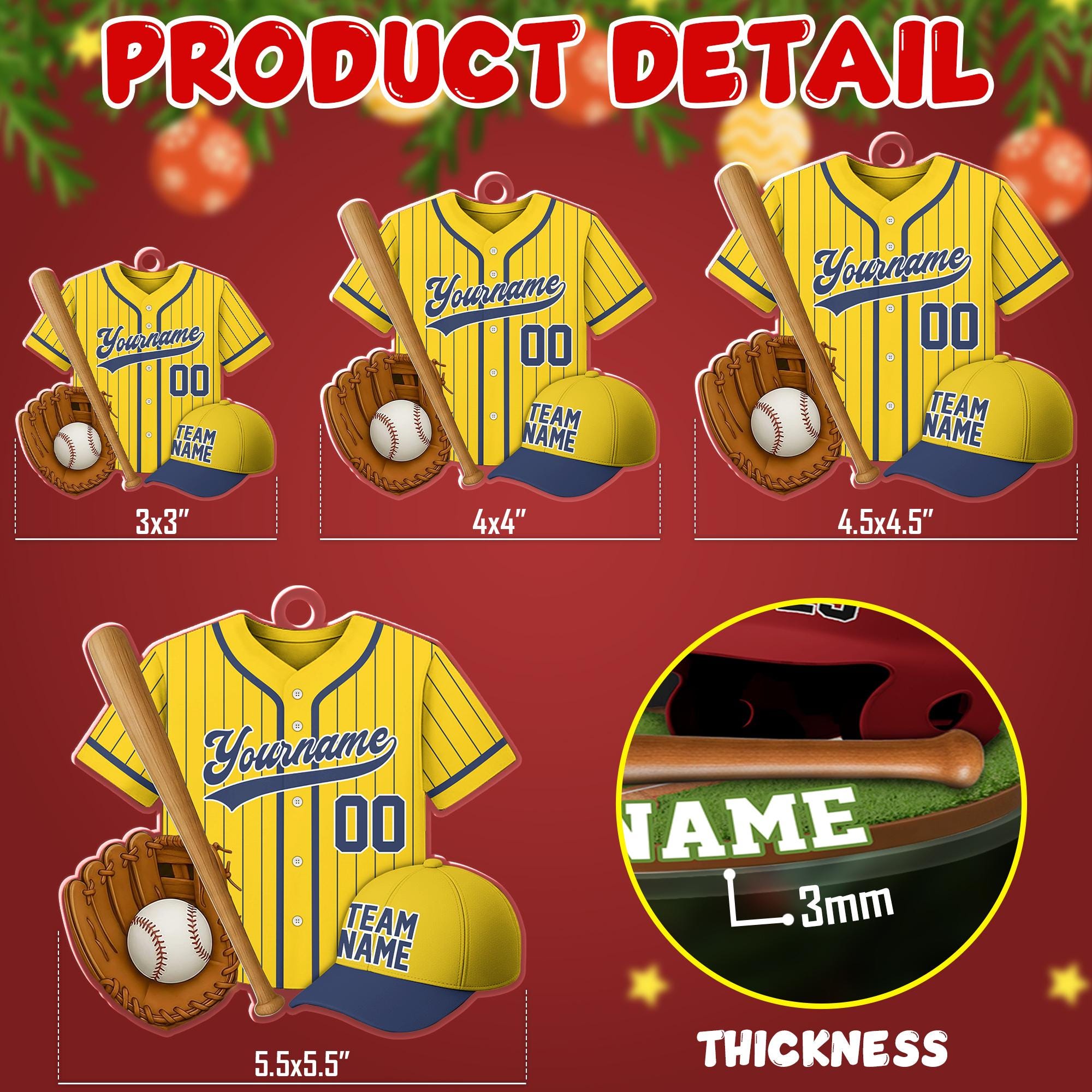 Personalized Name & Number Christmas Ornament, Custom Baseball Acrylic Ornament 2025, Sports Keepsake for Boys, Baseball Player Team Gift