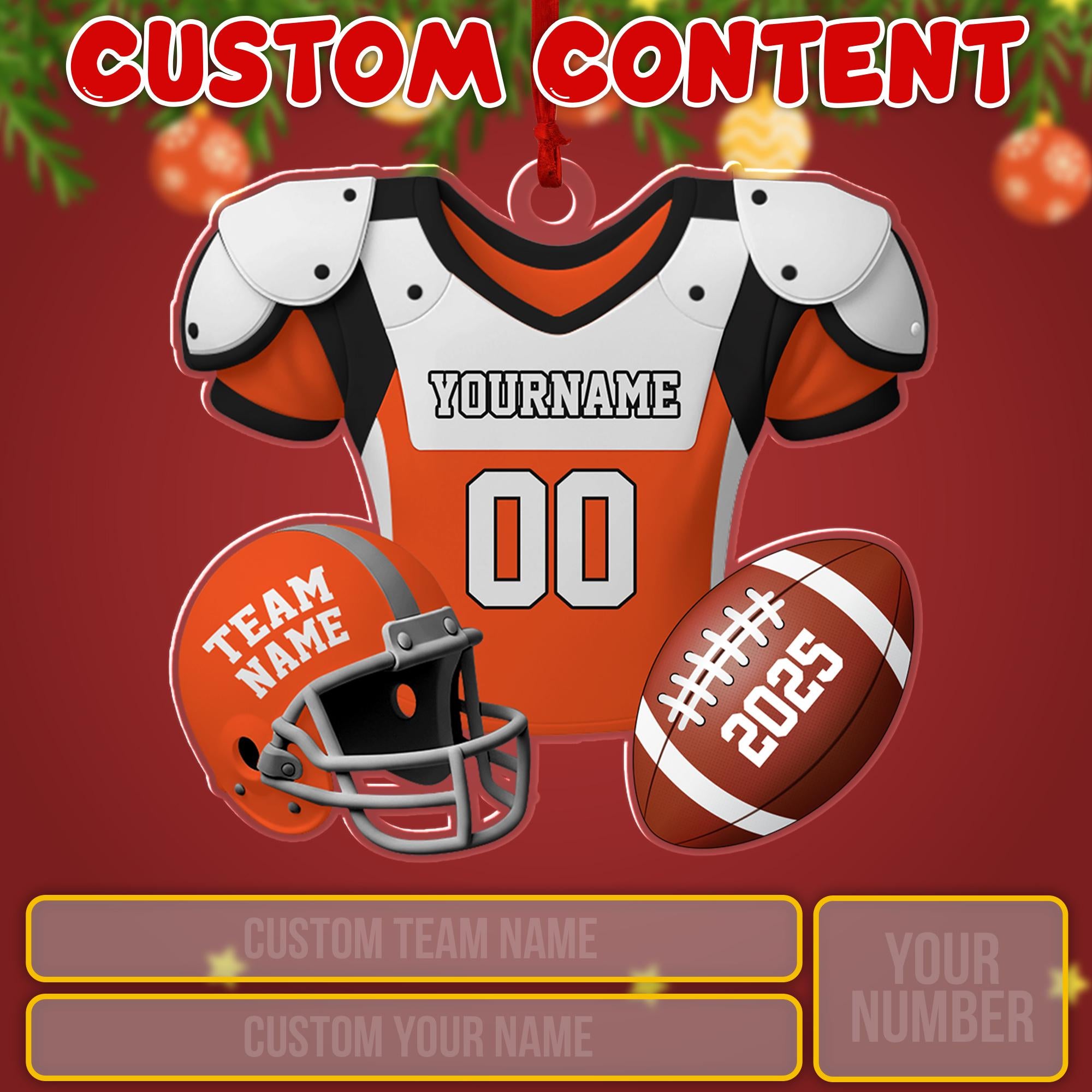 Custom Name & Number Football Acrylic Ornament: Christmas Tree Decorations