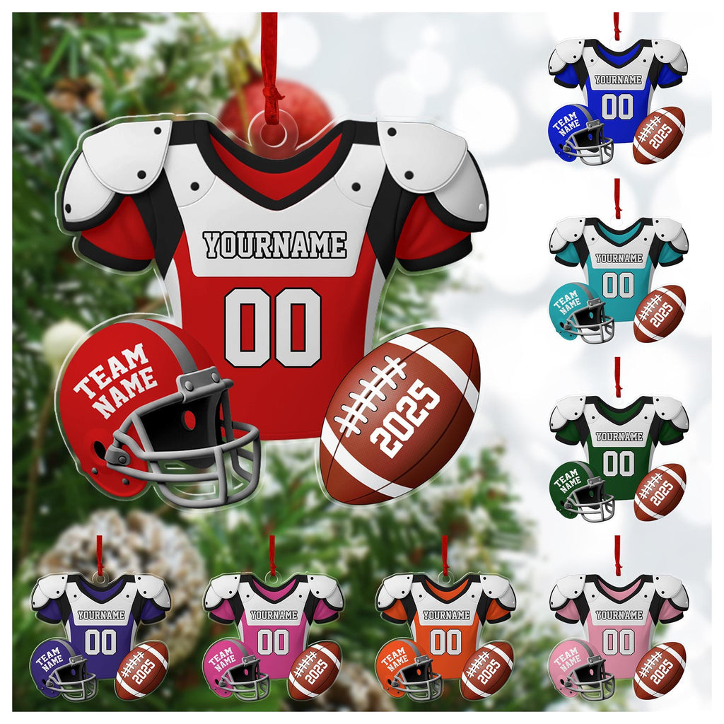 Custom Name & Number Football Acrylic Ornament: Christmas Tree Decorations