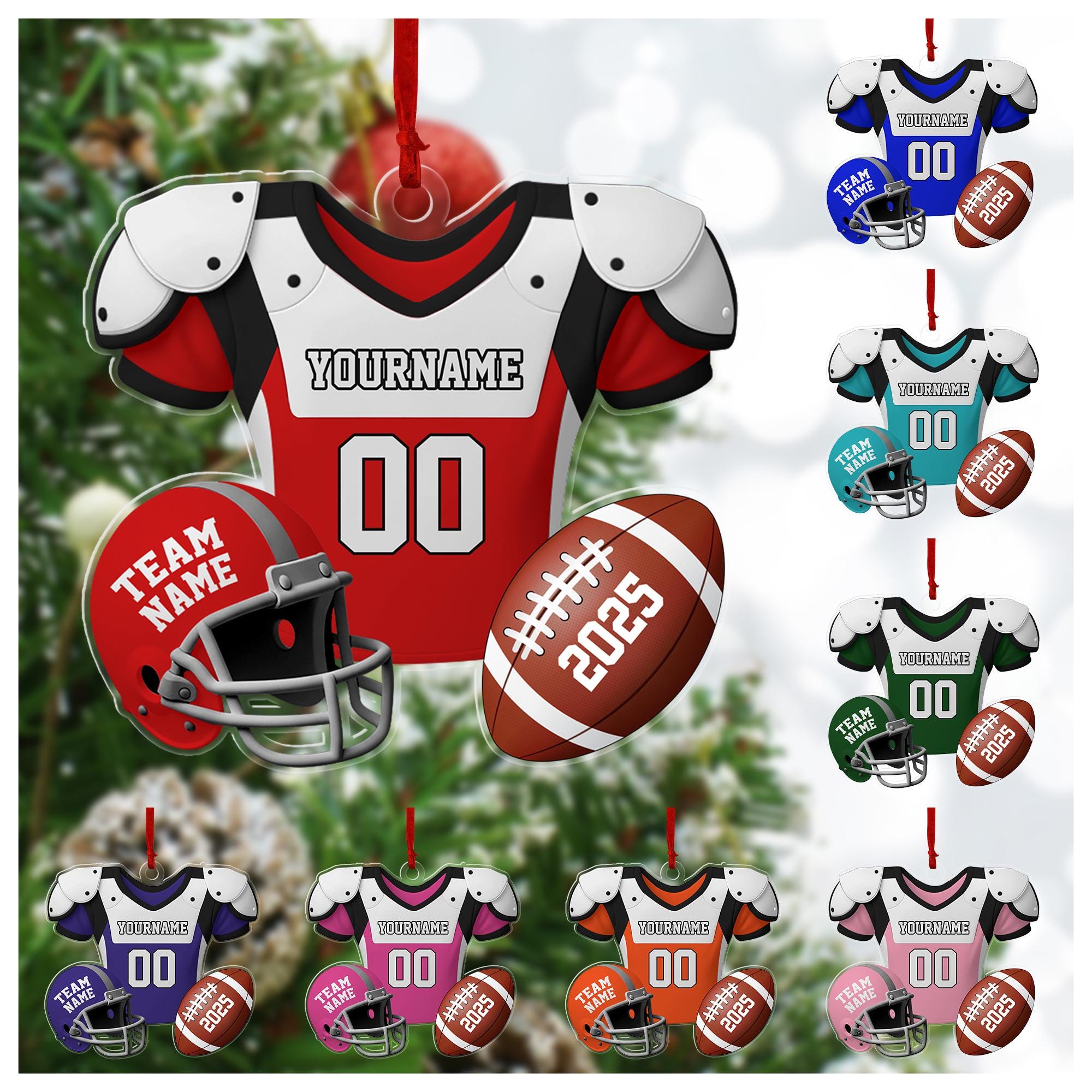 Custom Name & Number Football Acrylic Ornament: Christmas Tree Decorations