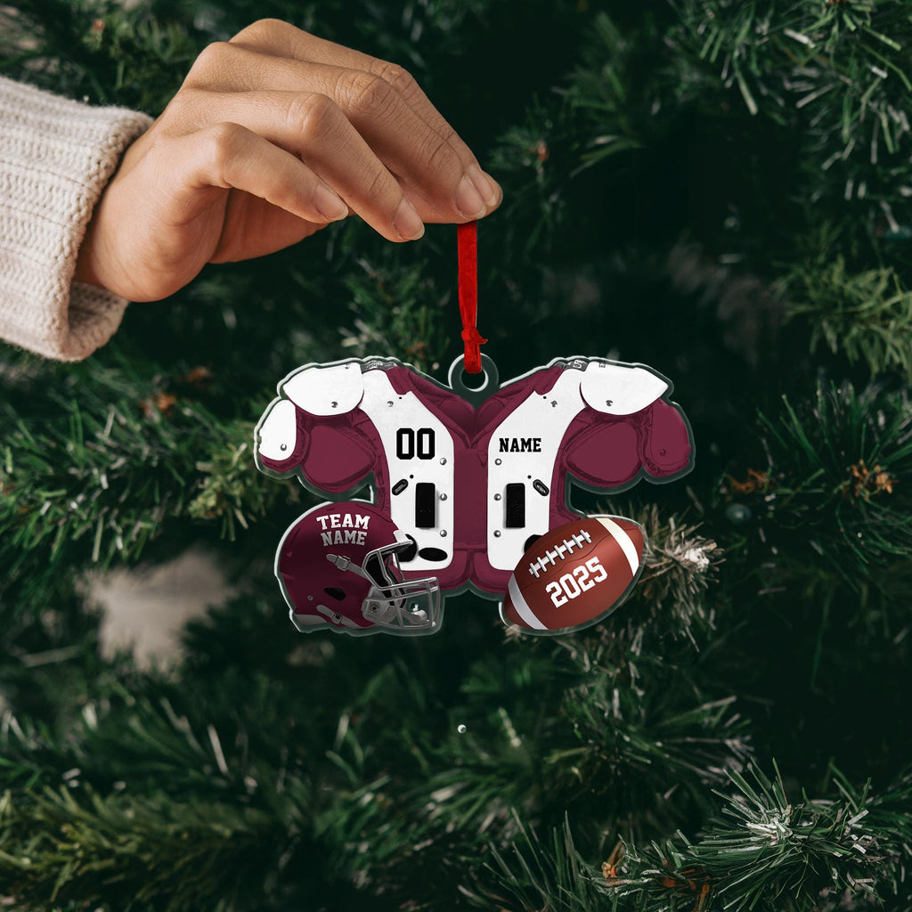 Custom Name Number Football Acrylic Ornament 2025: Custom Jersey & Helmet Keepsake