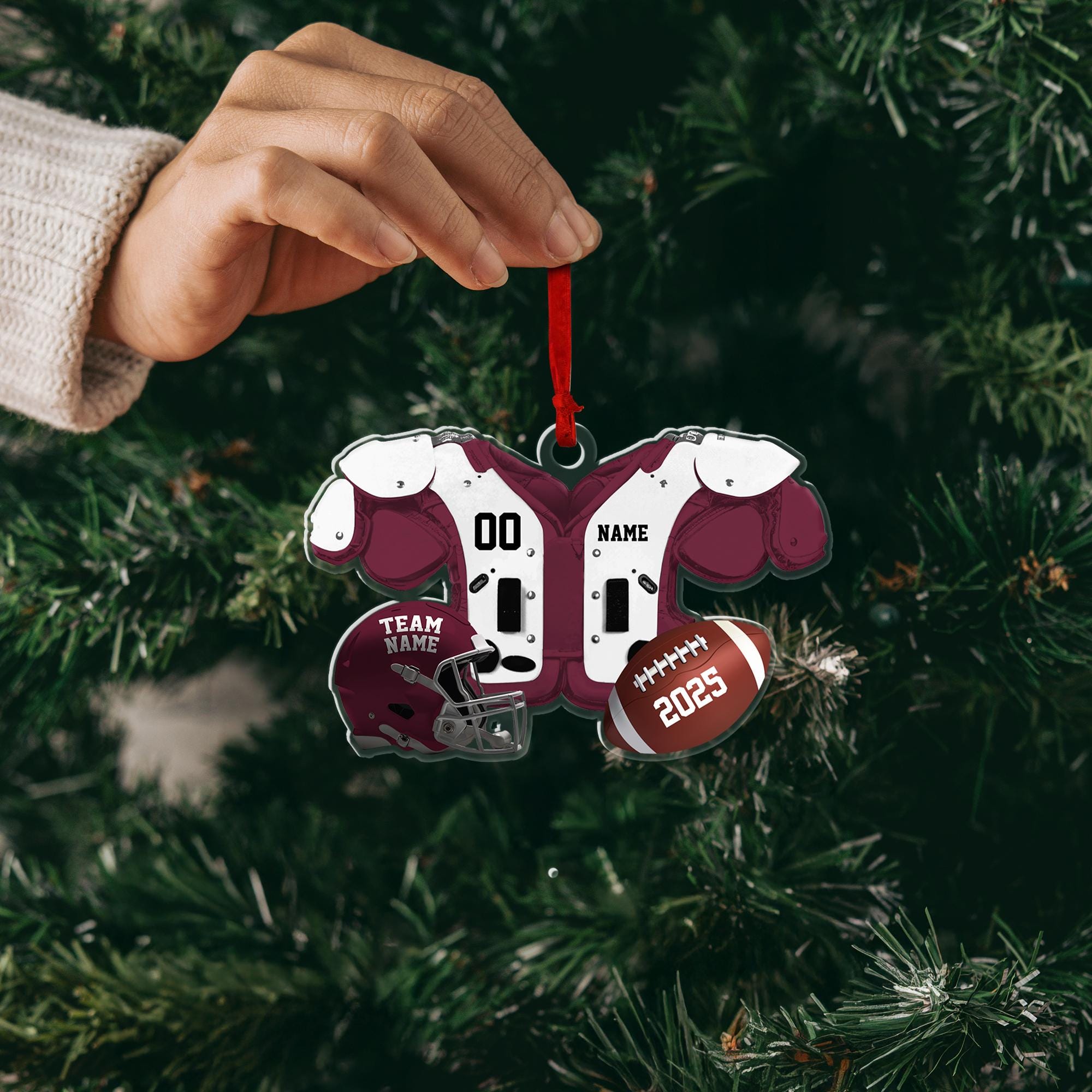 Custom Name Number Football Acrylic Ornament 2025: Custom Jersey & Helmet Keepsake