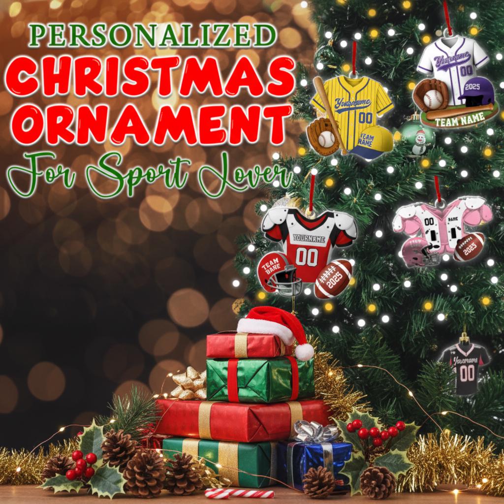 Custom Name & Number Football Acrylic Ornament: Christmas Tree Decorations