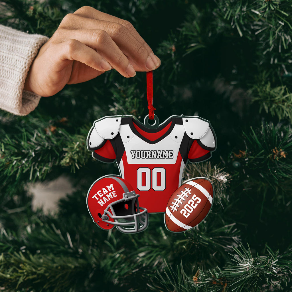 Custom Name & Number Football Acrylic Ornament: Christmas Tree Decorations