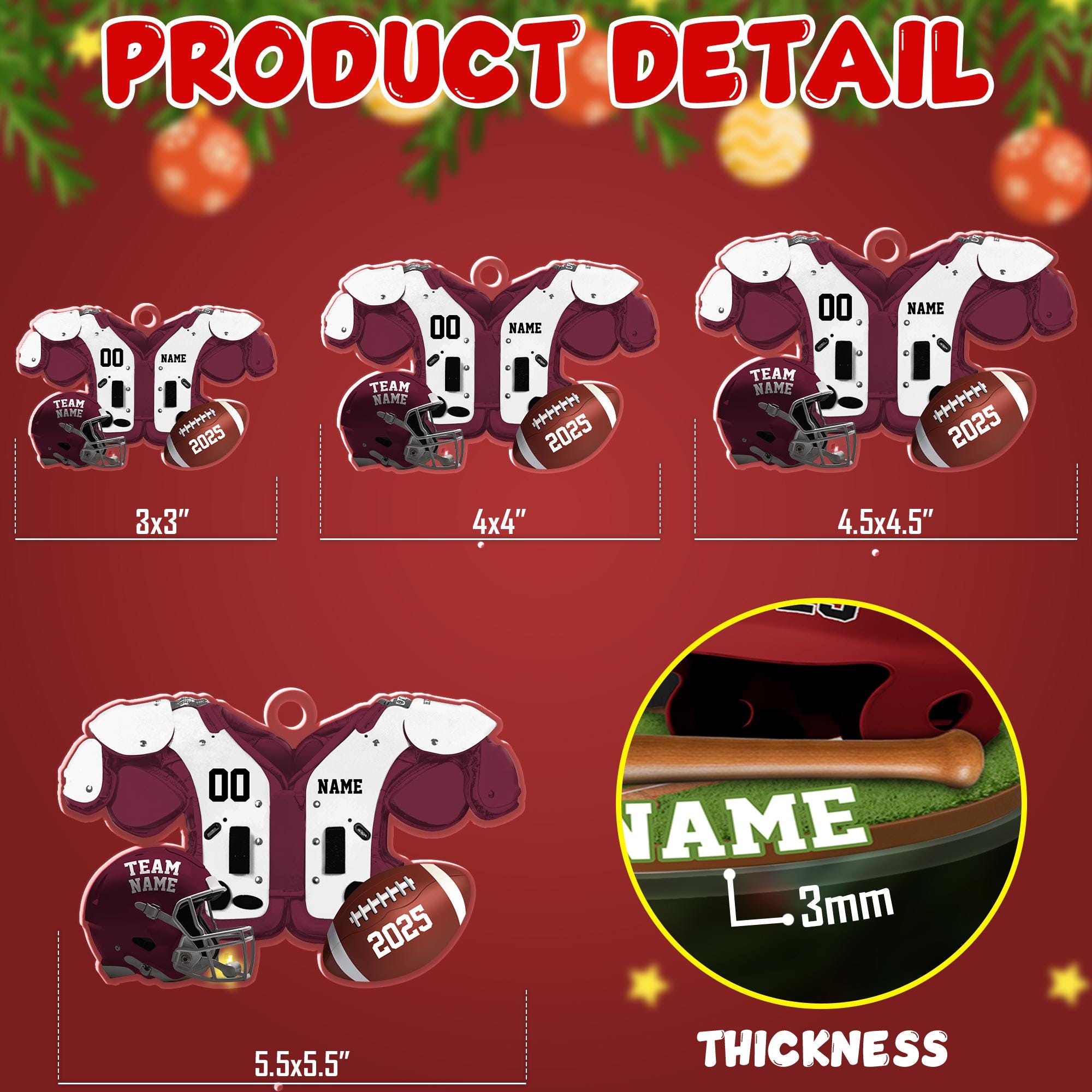 Custom Name Number Football Acrylic Ornament 2025: Custom Jersey & Helmet Keepsake