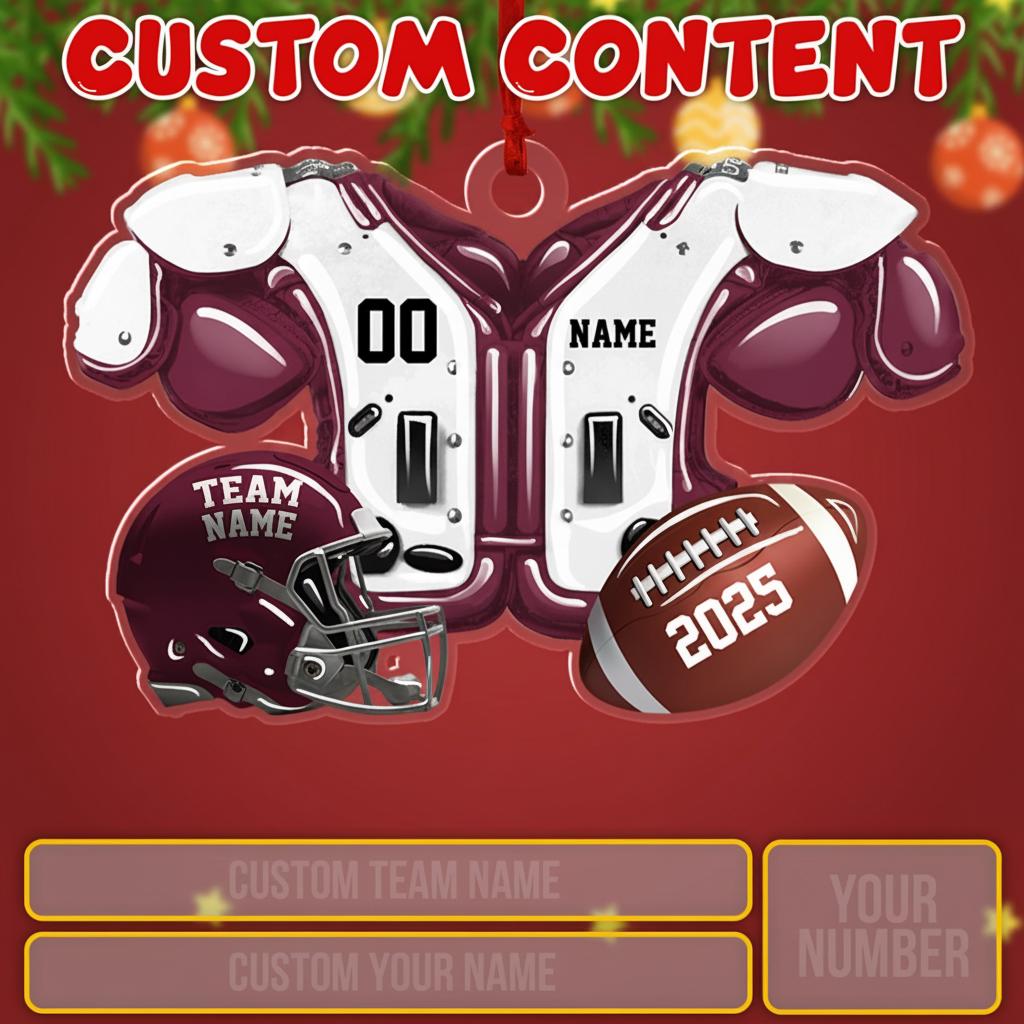 Custom Name Number Football Acrylic Ornament 2025: Custom Jersey & Helmet Keepsake