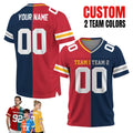 Personalized Two Team Color Football Jersey Split Half Uniform Jersey Football Fan tee Shirt Gifts for Boys Football Lovers