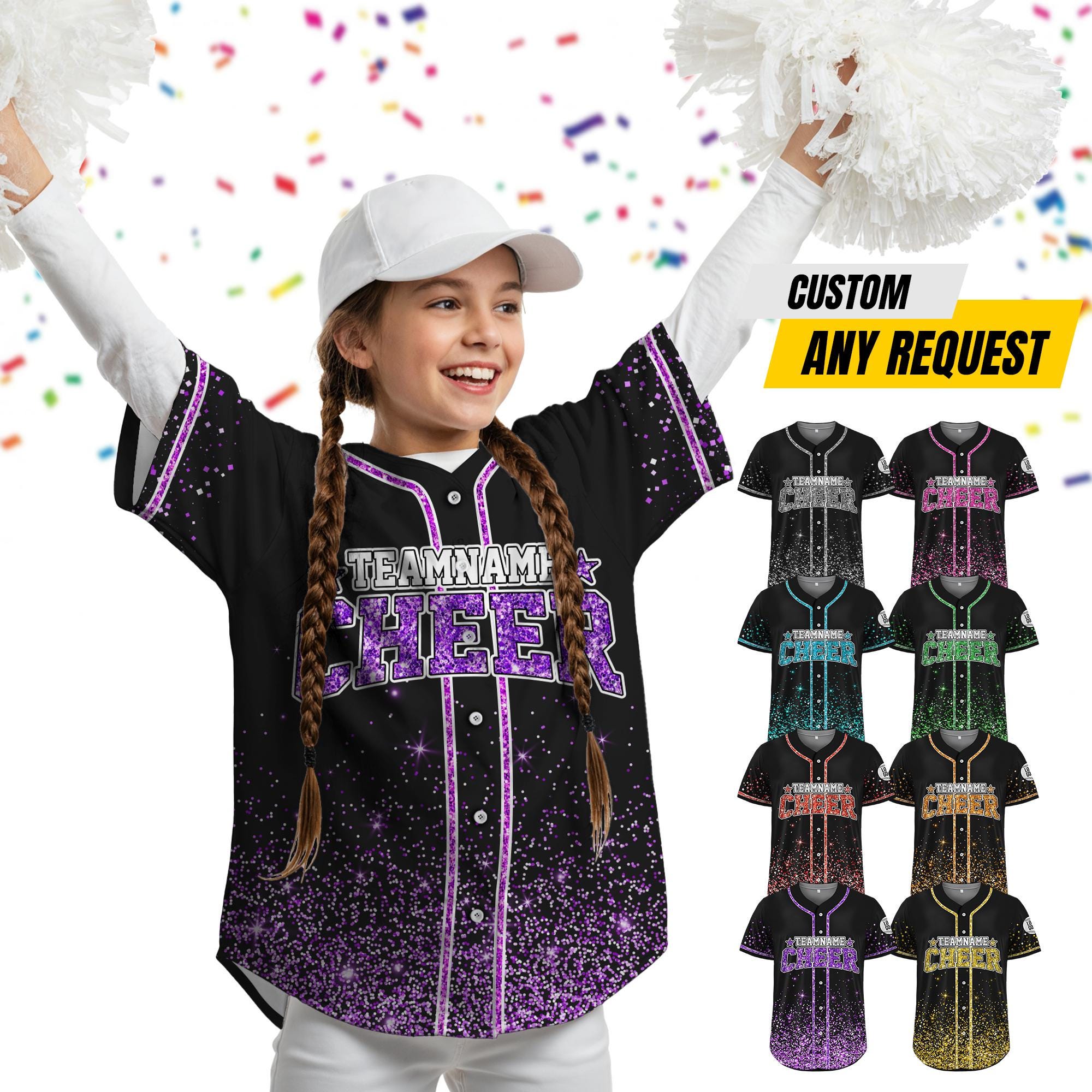 Custom Glitter Baseball Jersey with Team Name Number for Women Girl, Custom Name Cheerleading Shirt For Cheerleader, Sparkly Jersey Gifts